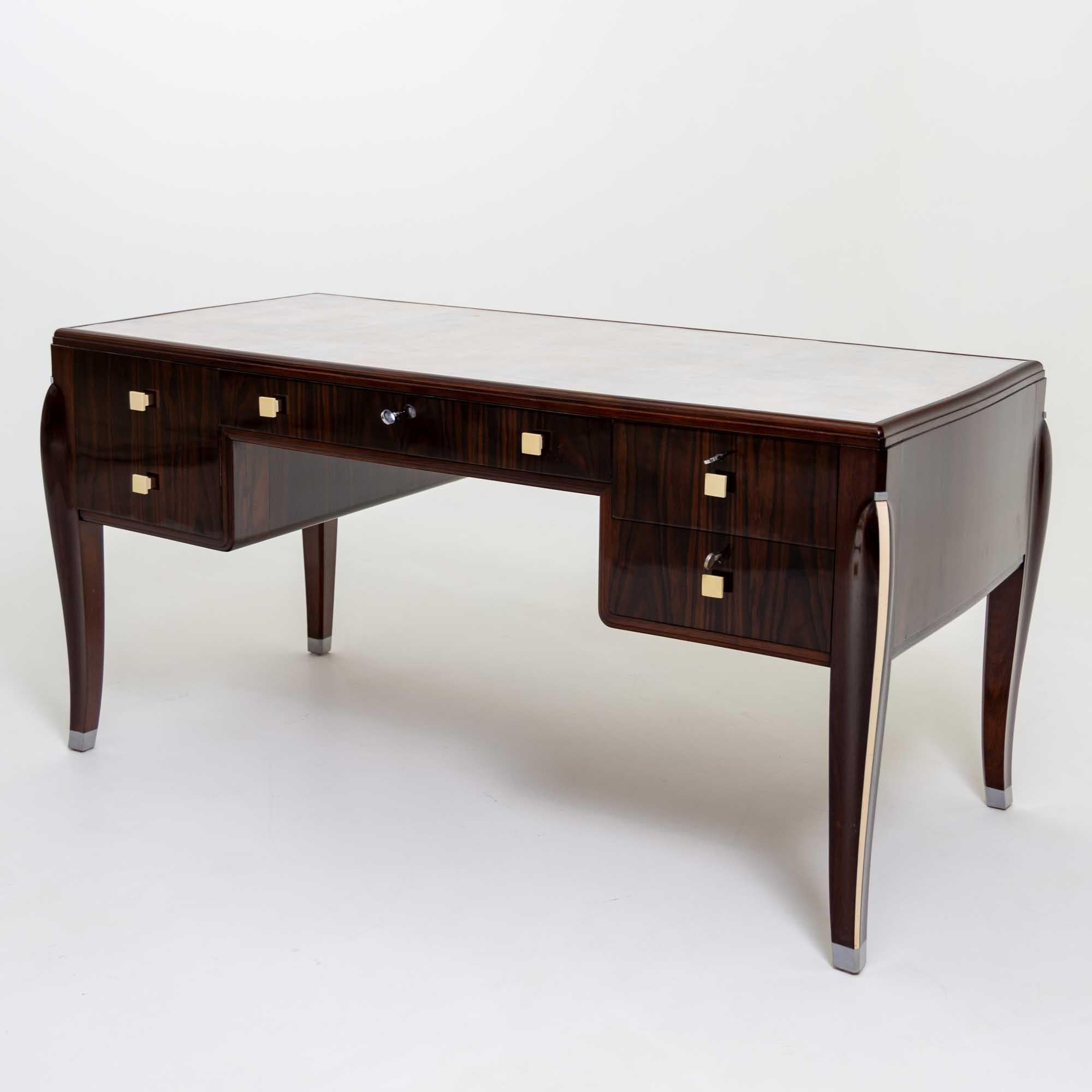 Polished Art Deco Desk in the style of Jacques-Emile Ruhlmann (1879-1933), France, 1920s For Sale