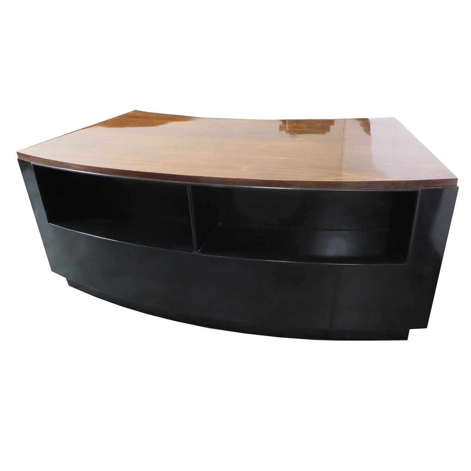 French Art Deco Desk in Walnut and Black Lacquer