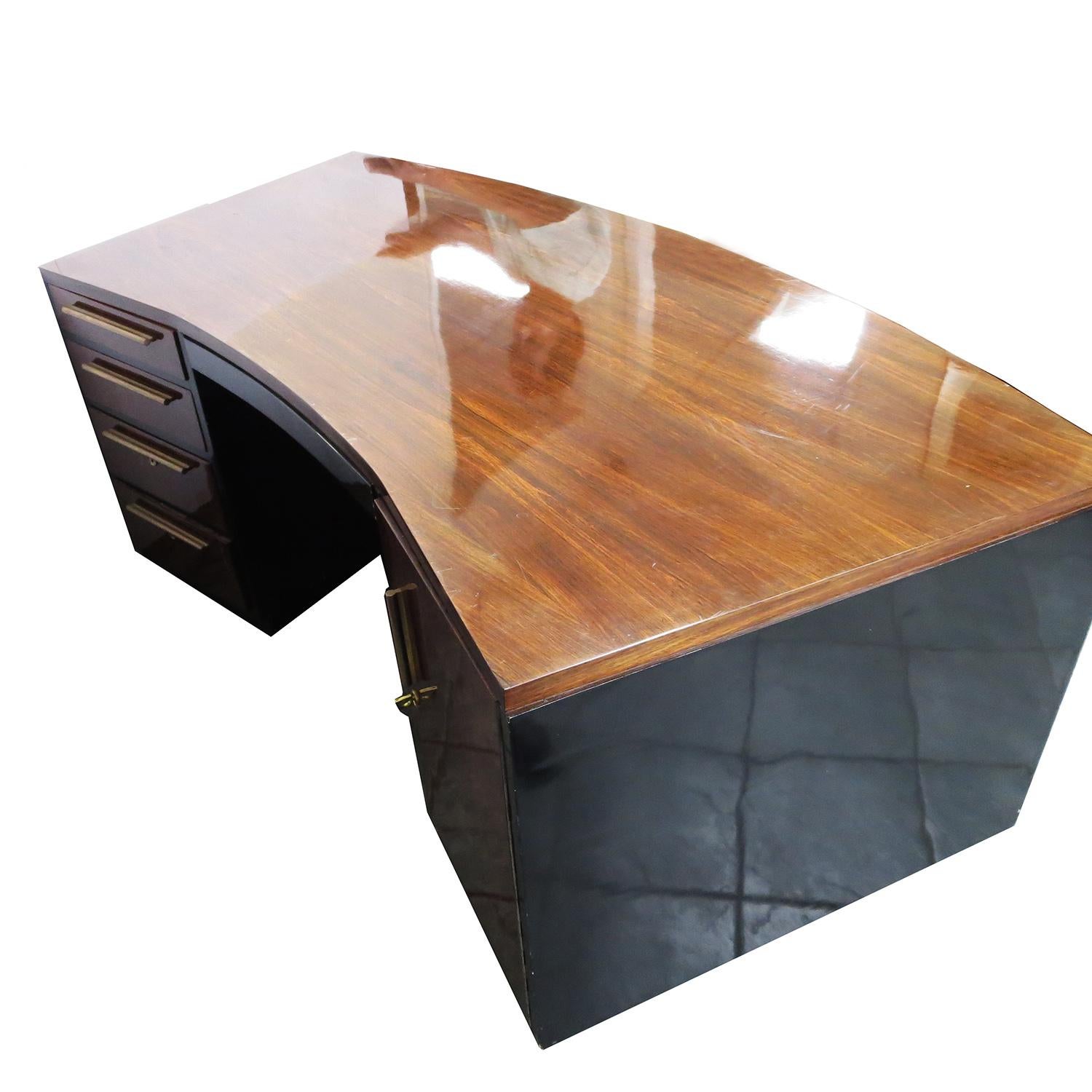 Lacquered Art Deco Desk in Walnut and Black Lacquer