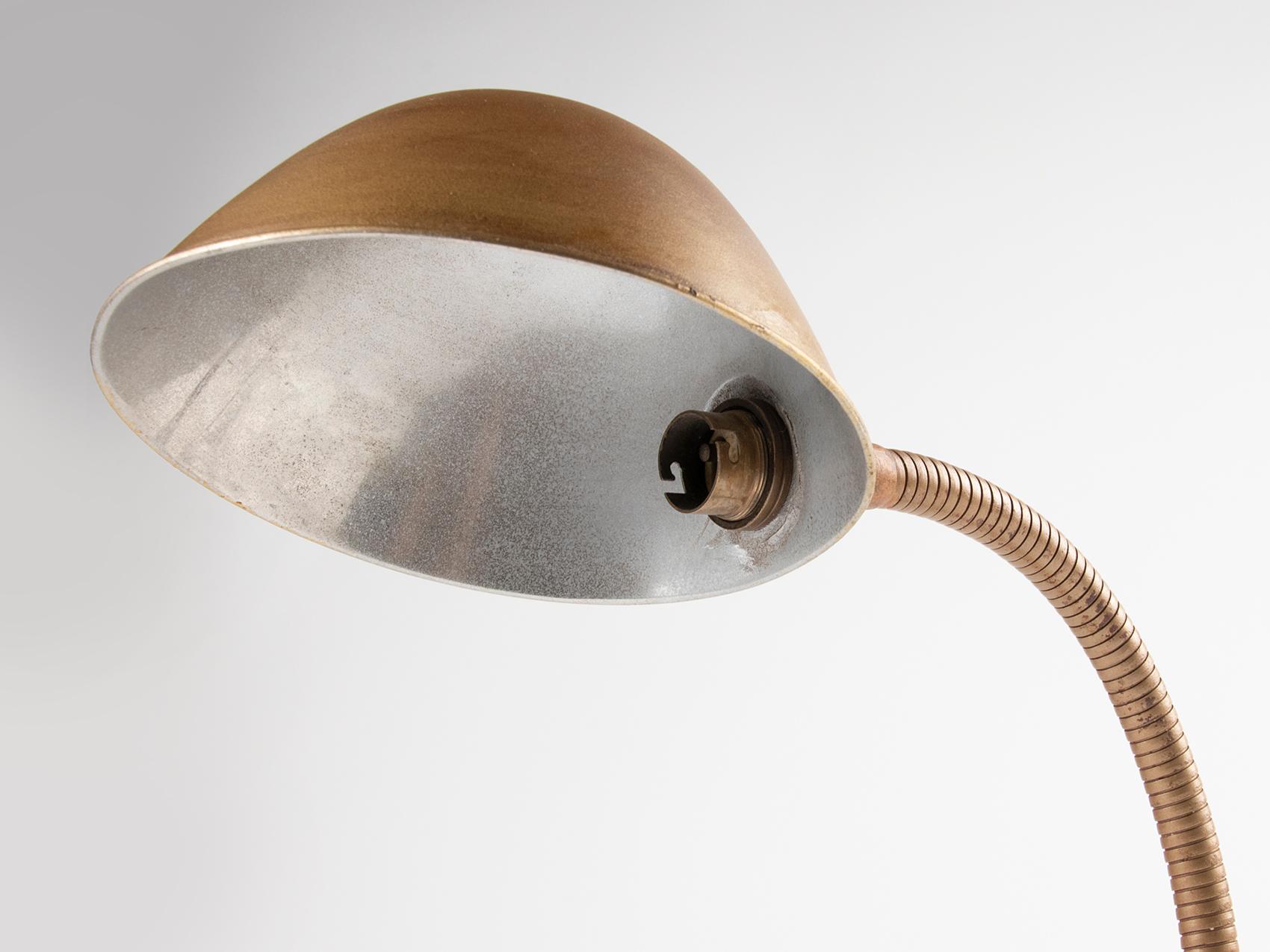 Art Deco Desk Lamp Bronze Goose Neck Made by Greist Model LFB 1