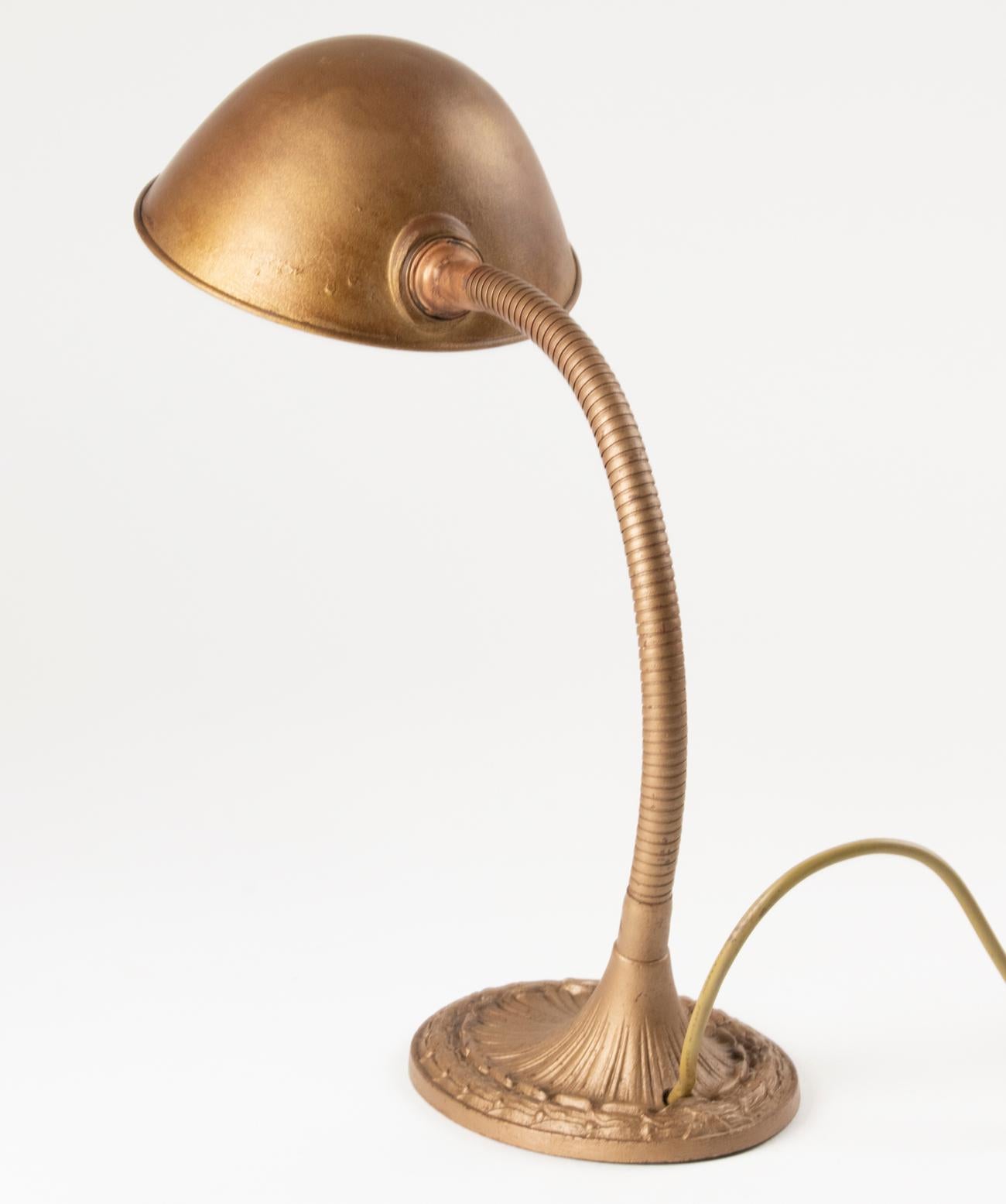 Art Deco Desk Lamp Bronze Goose Neck Made by Greist Model LFB 7
