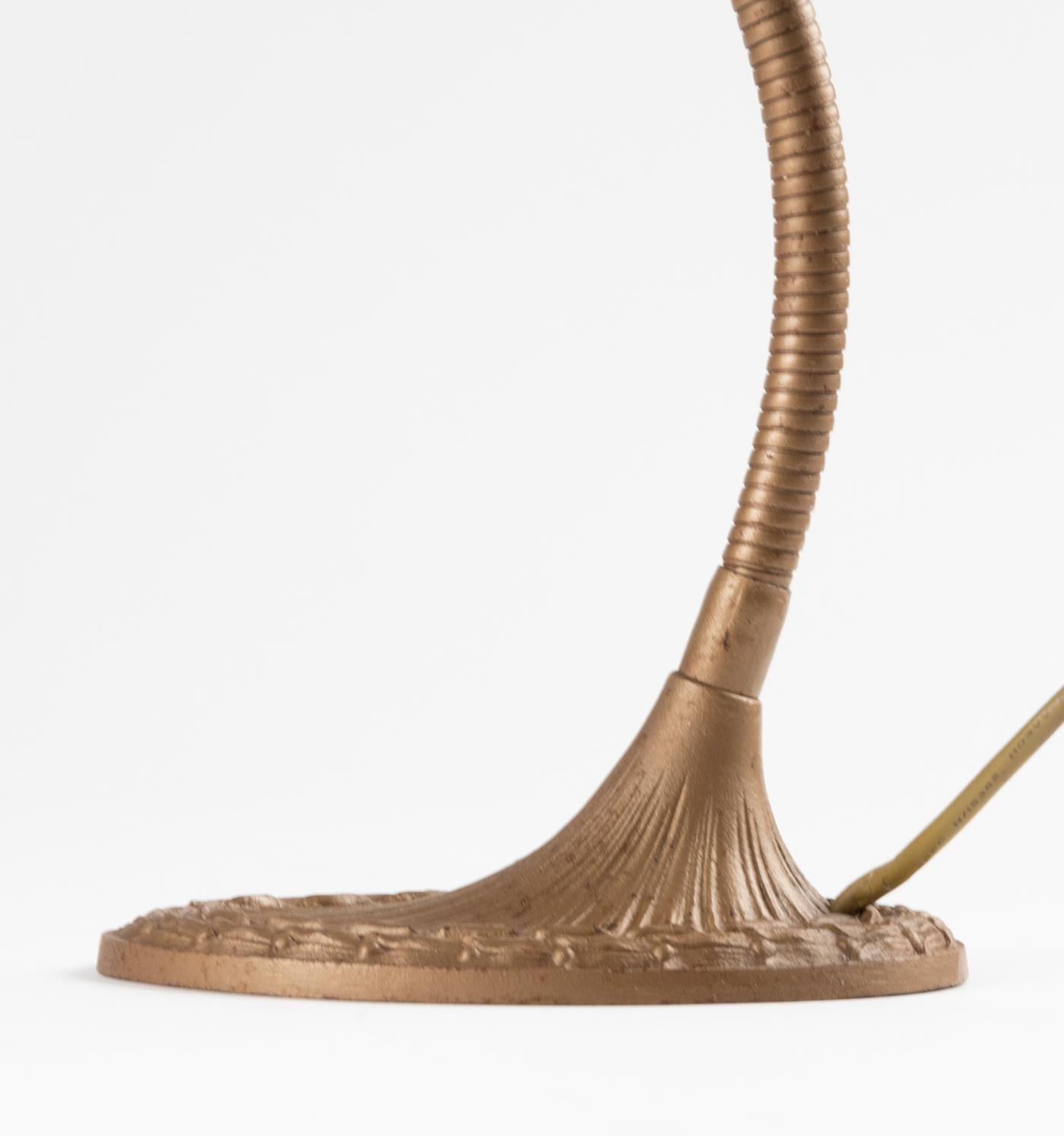 Cast Art Deco Desk Lamp Bronze Goose Neck Made by Greist Model LFB