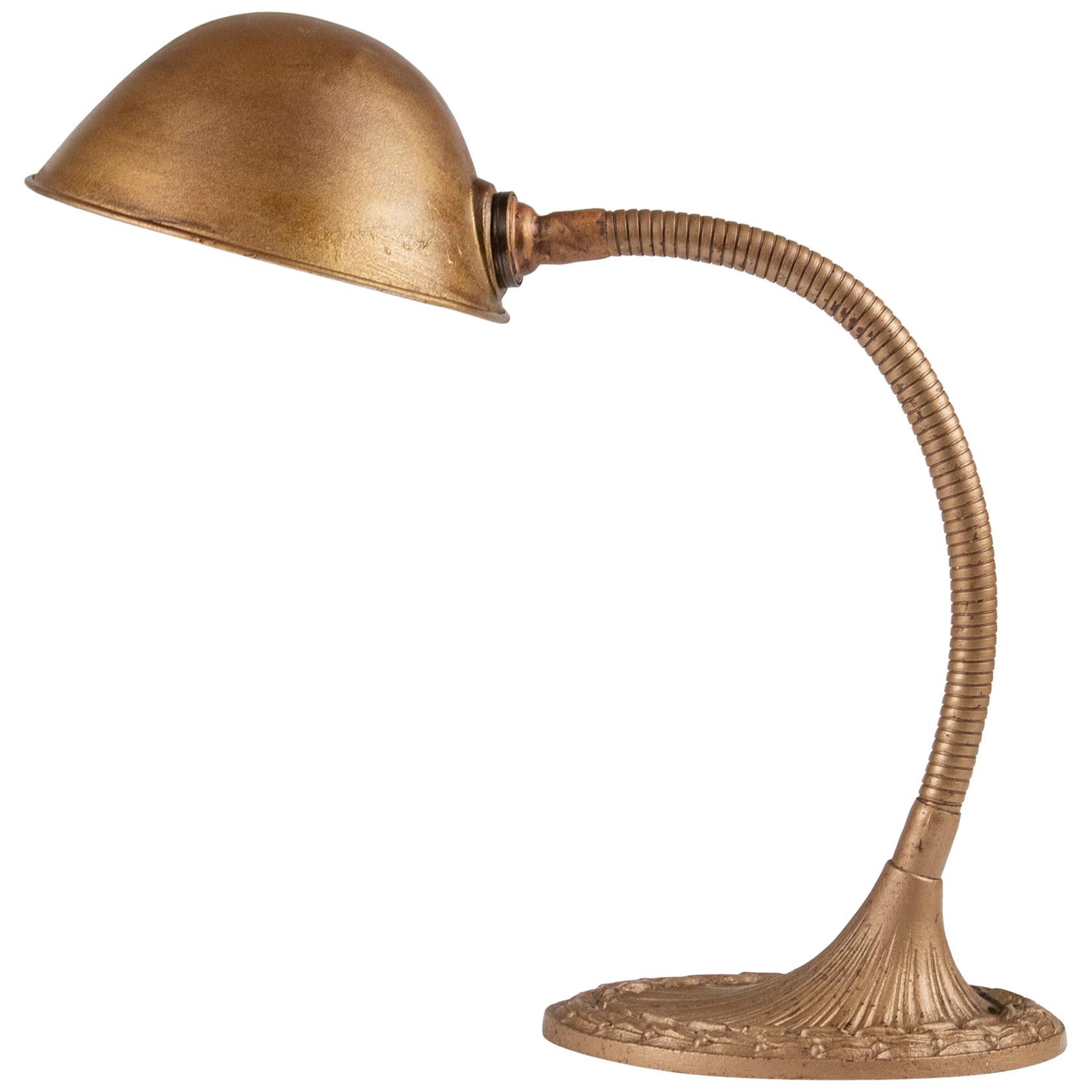 Art Deco Desk Lamp Bronze Goose Neck Made by Greist Model LFB