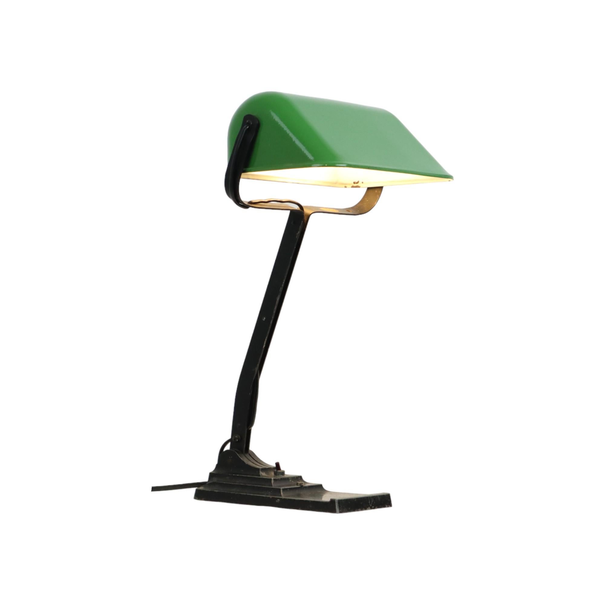 Bauhaus Art Deco Desk Lamp Notary Lamp Erpe Model 52 Enamel Shade Green For Sale