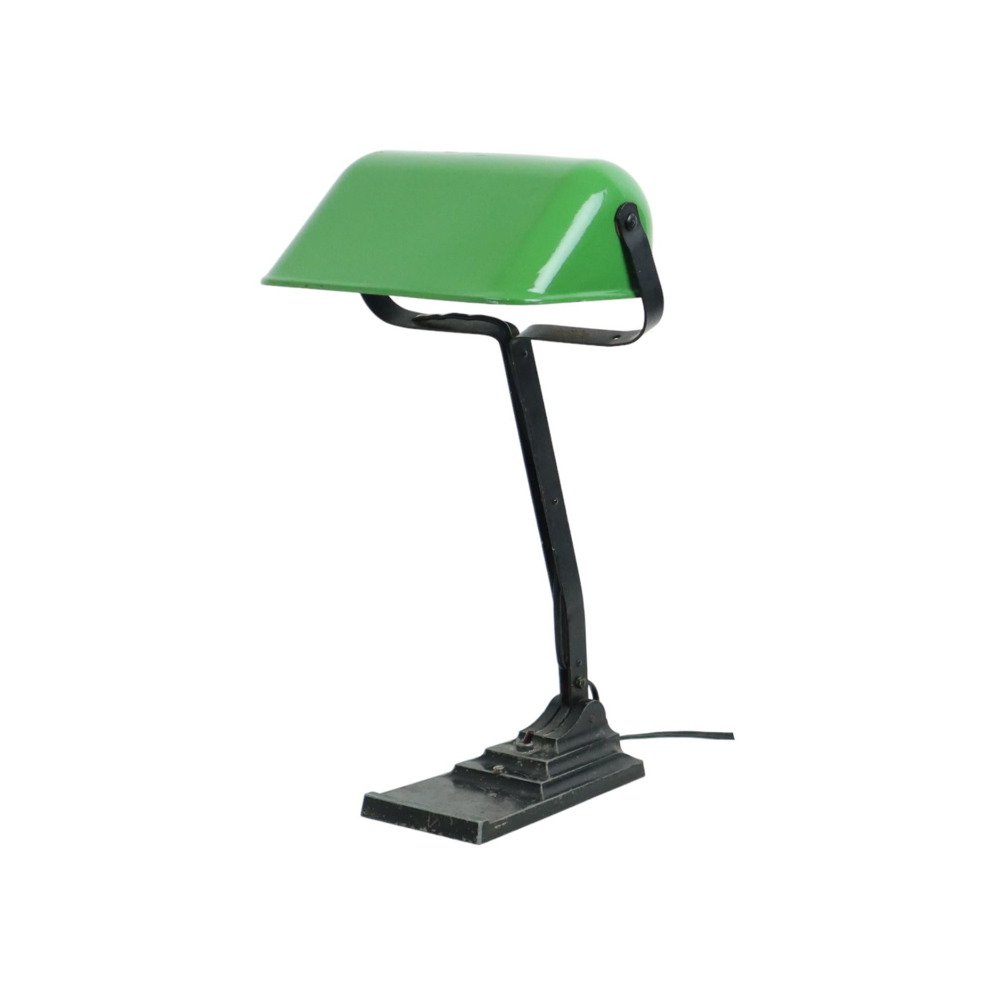 Enameled Art Deco Desk Lamp Notary Lamp Erpe Model 52 Enamel Shade Green For Sale
