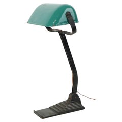 Antique Art Deco Desk Lamp Notary Lamp Erpe Model 52 Wrought Iron Green Enamel Shade