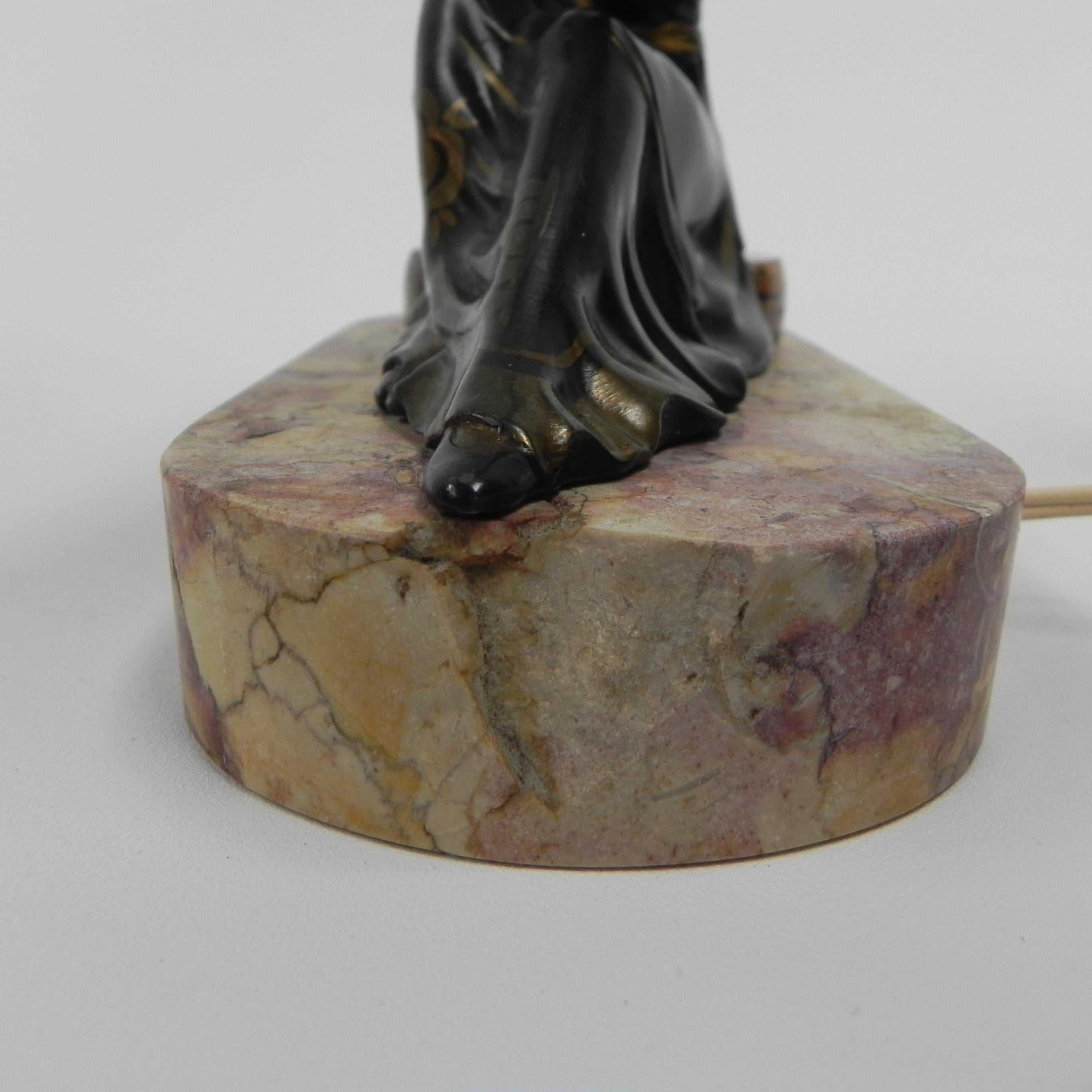 Art Deco desk lamp sitting woman with globe For Sale 4