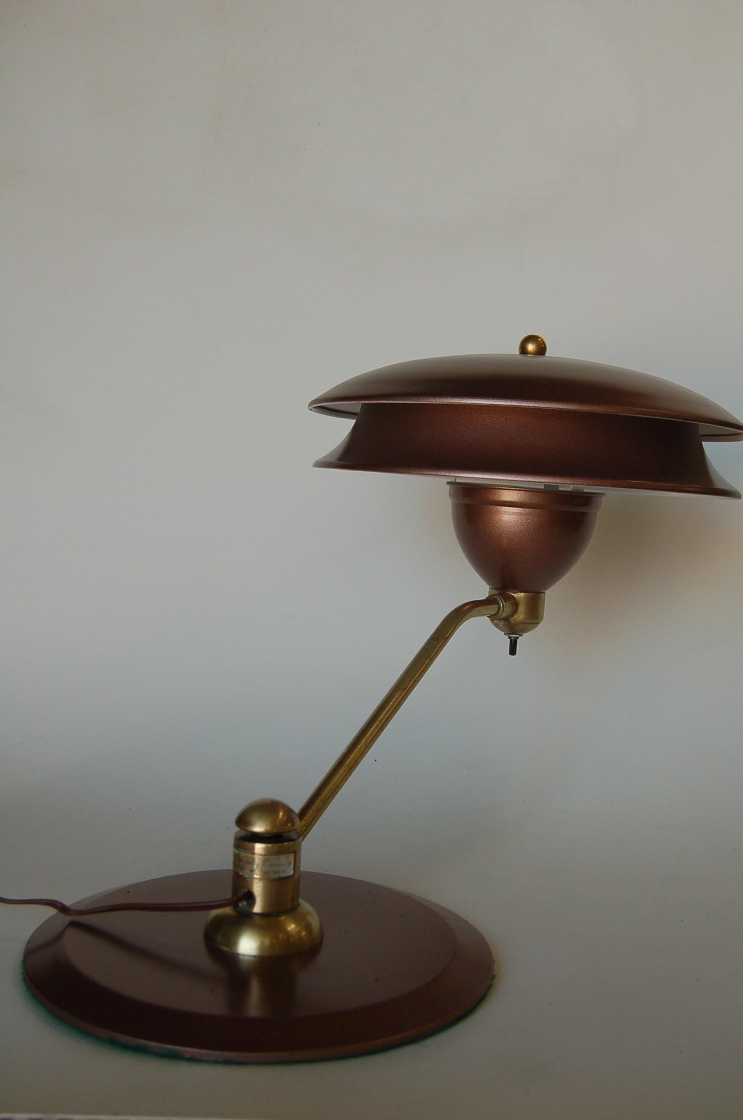 American Art Deco Desk Lamp with Large Double Saucer Shade by Art Specialty Co. For Sale