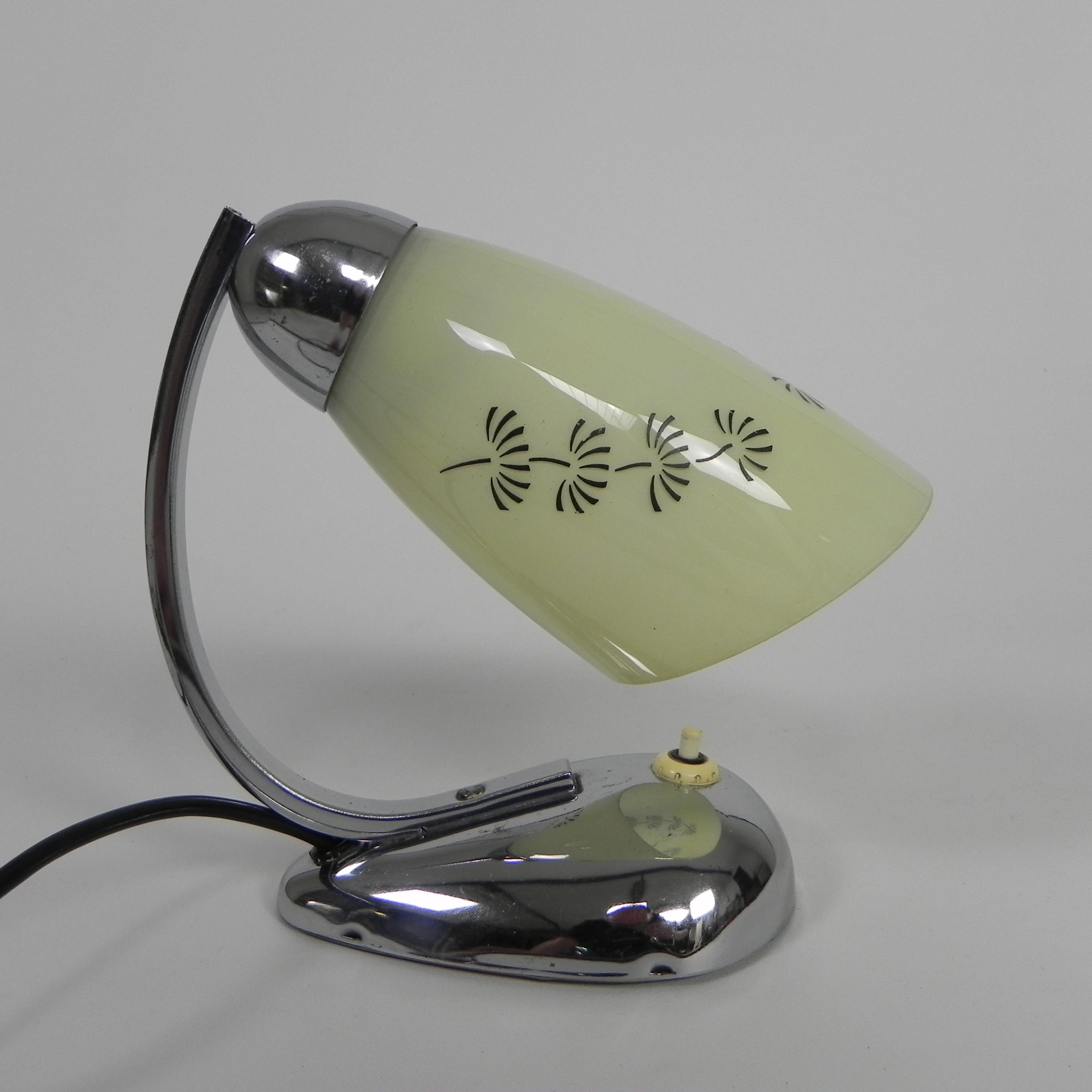Steel Art Deco desk lamp with glass shade, 1920s For Sale