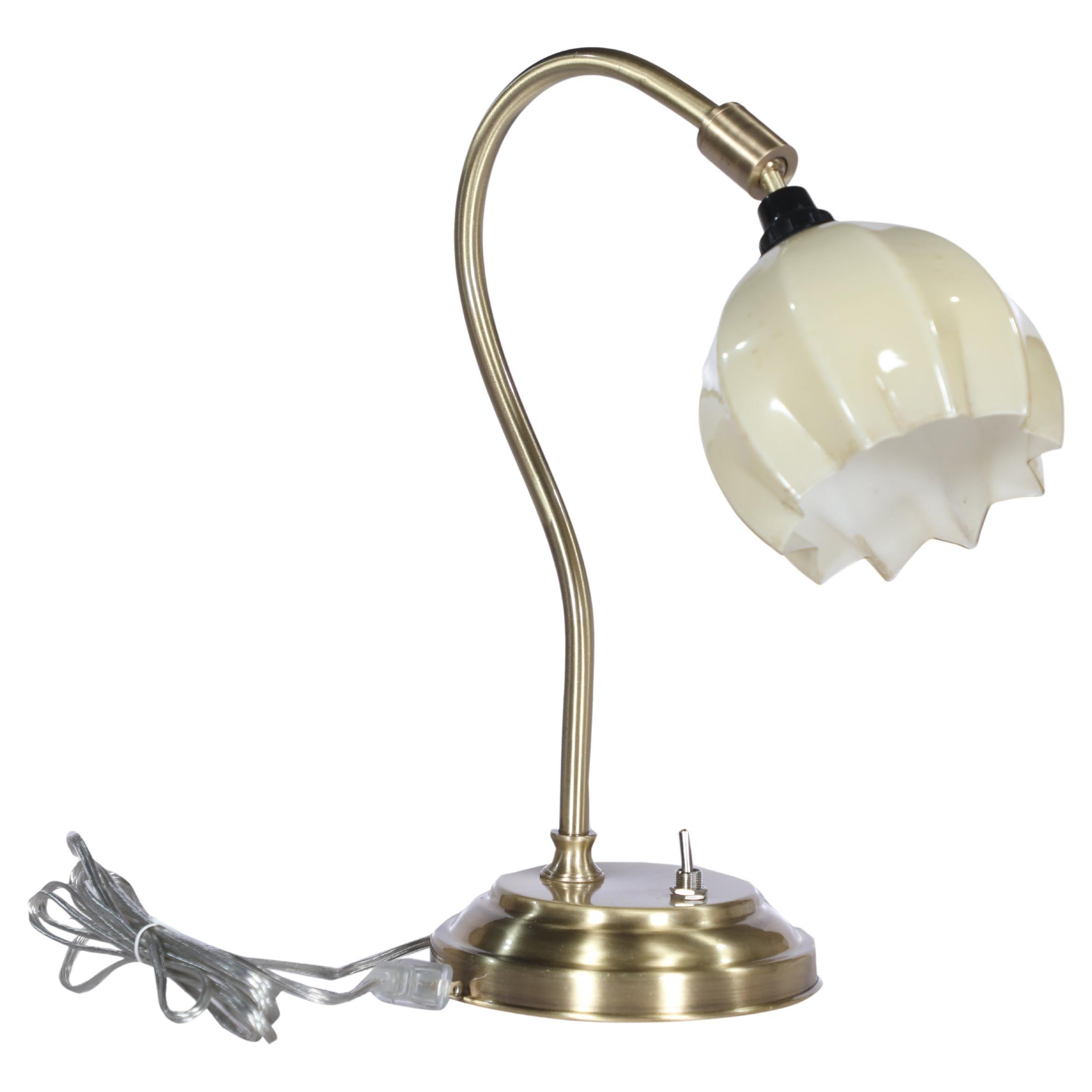 Art Deco Desk or Table Lamp with Art Glass Flower Shade For Sale