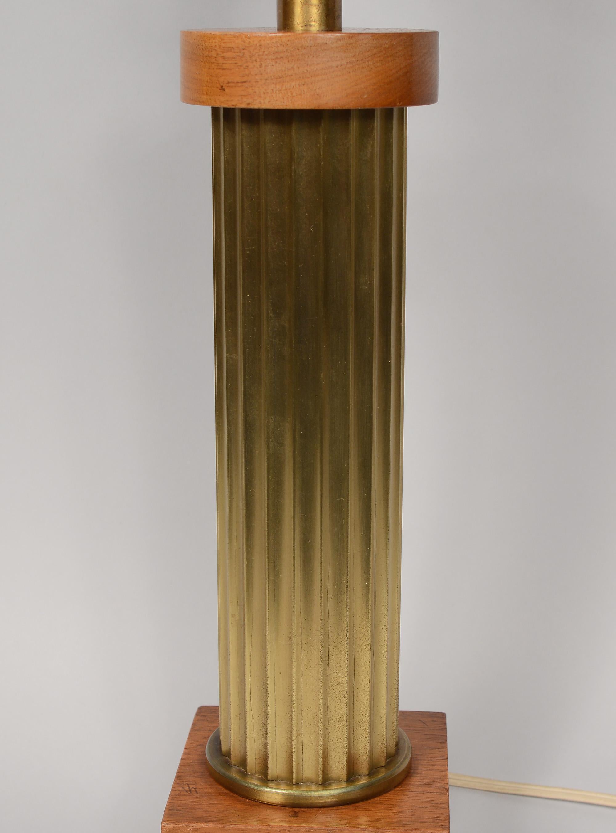 American Art Deco Desk or Table Lamp with Fluted Brass Column For Sale