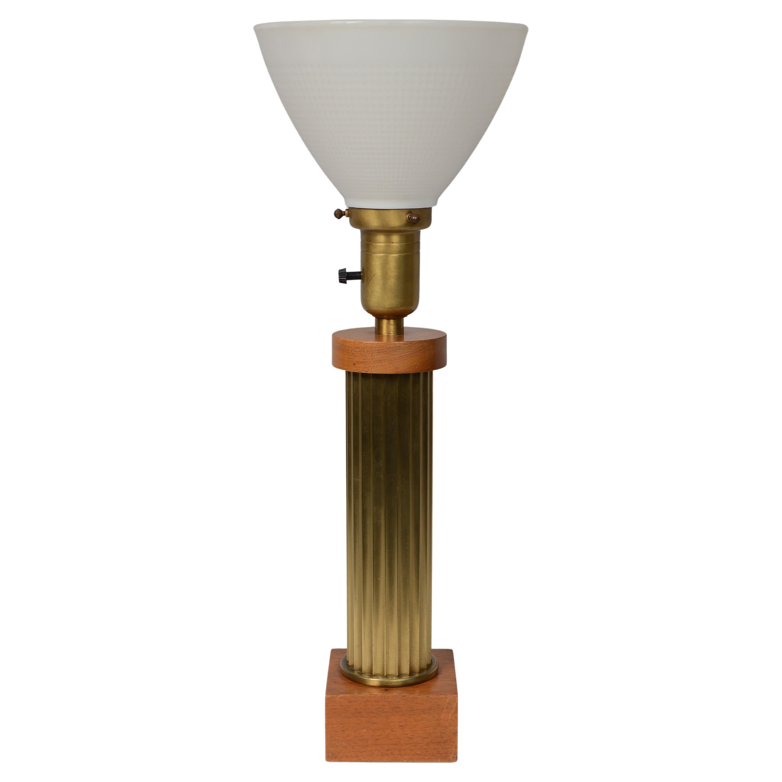 Art Deco Desk or Table Lamp with Fluted Brass Column For Sale