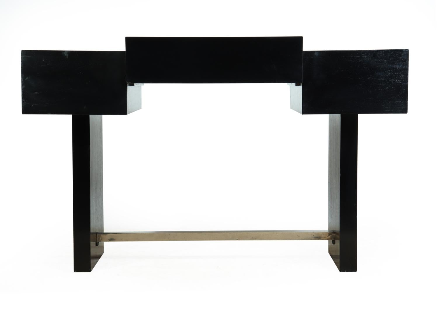 Art Deco Desk Piano Lacquer Black Finish with Leather Inset Top 5