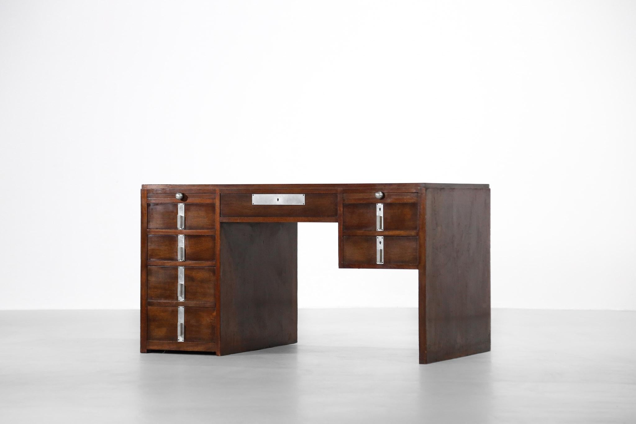 Mid-Century Modern Art Deco Desk, Pierre Jeanneret/Jacques Adnet Style, Modernist