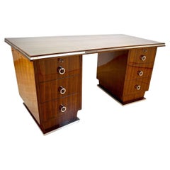 Art-Déco-Schreibtisch, Palisanderfurnier und Nickel, Frankreich, um 1930