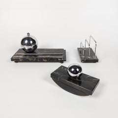 Art Deco Desk Set in Portoro Marble, 1930's