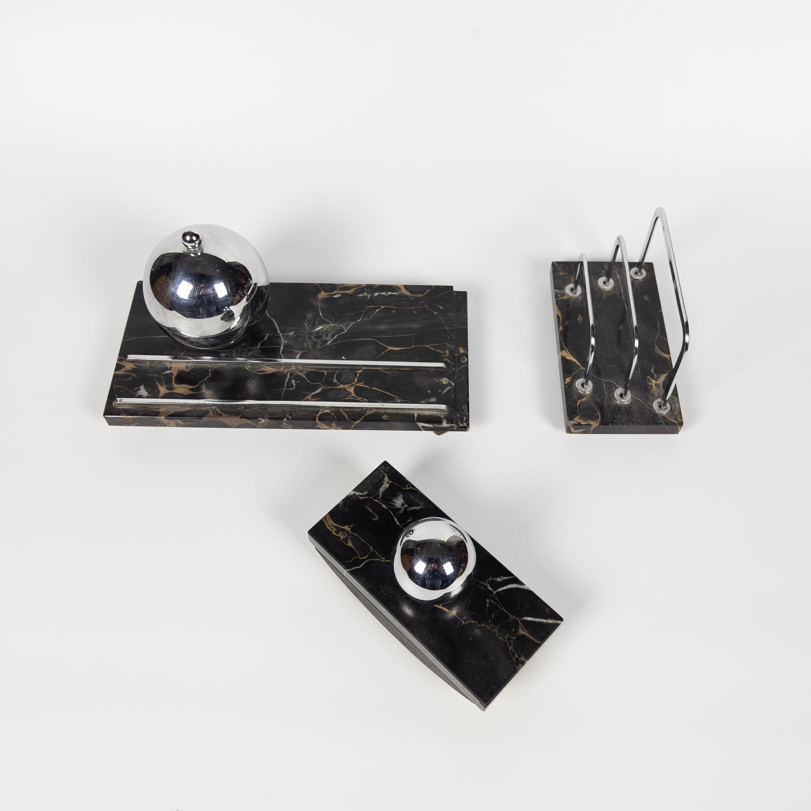 Schreibtisch-Set aus Portoro-Marmor im Art déco-Stil, 1930er Jahre (Französisch) im Angebot