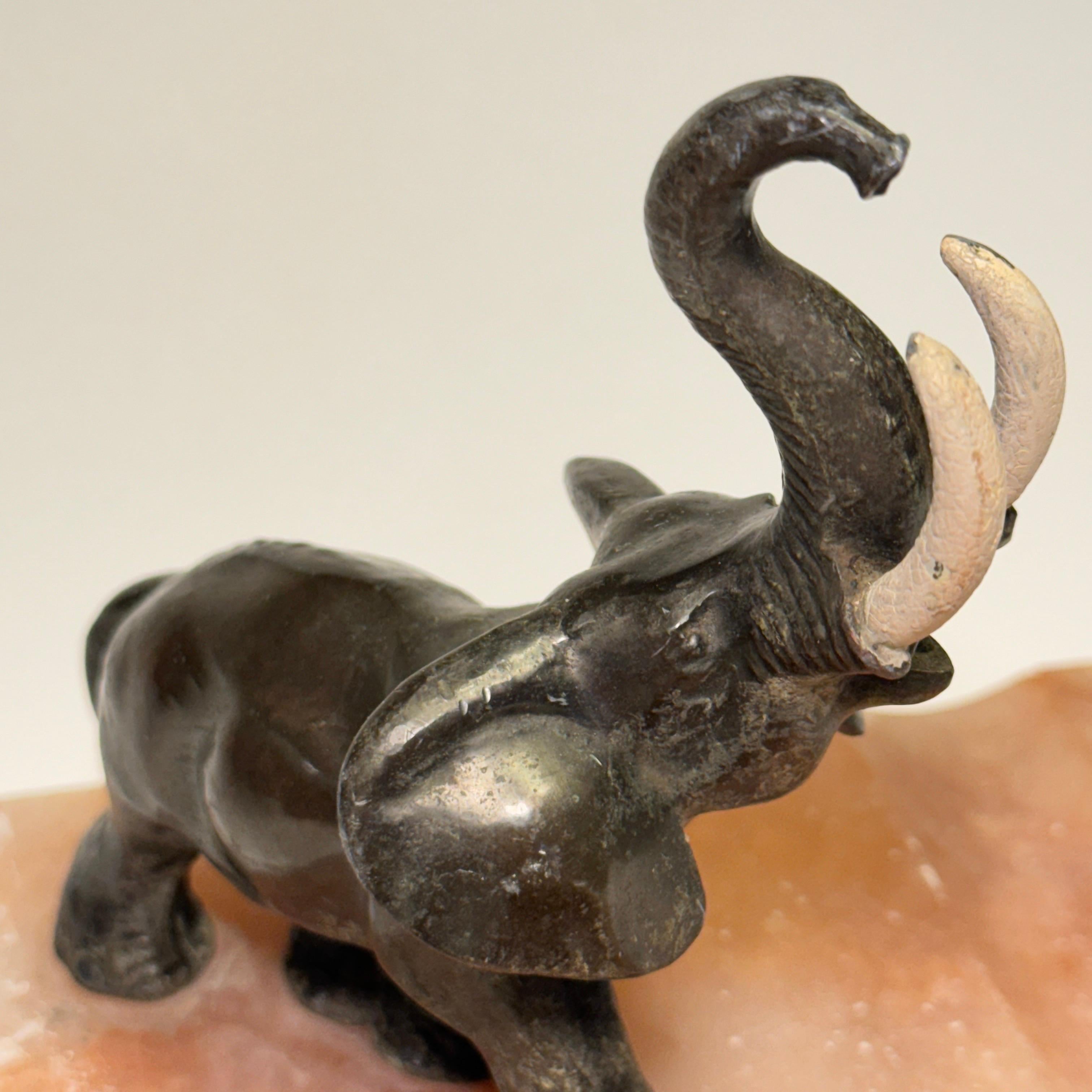 Art Deco Desk Set Tintenfass In Alabaster und Bronze Elefant im Angebot 3