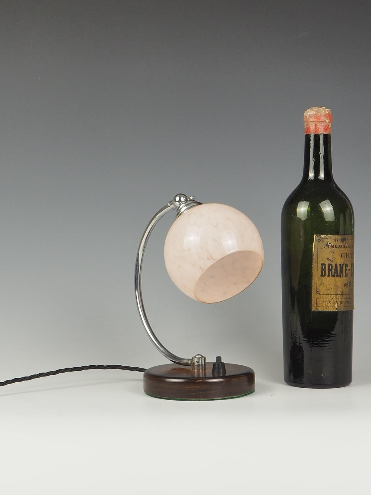 French Art Deco Desk Table Lamp Pink Globe