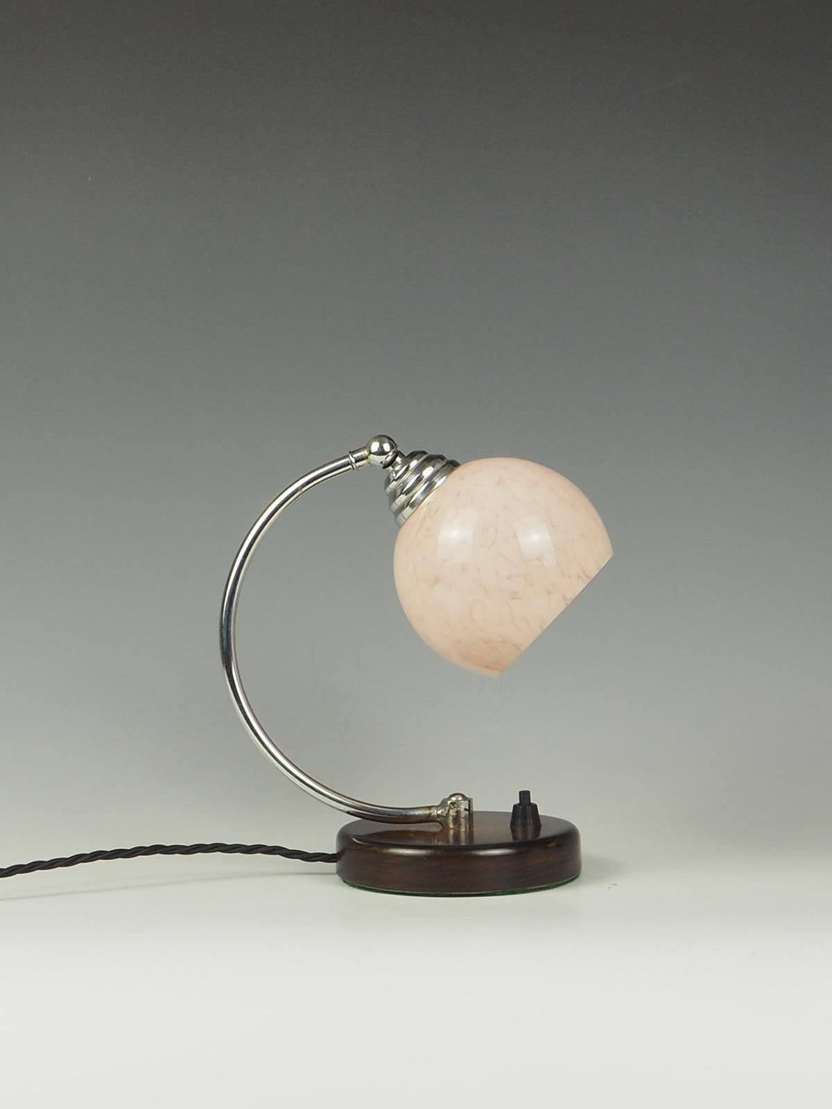 Art Deco Desk Table Lamp Pink Globe In Good Condition In Lincoln, GB