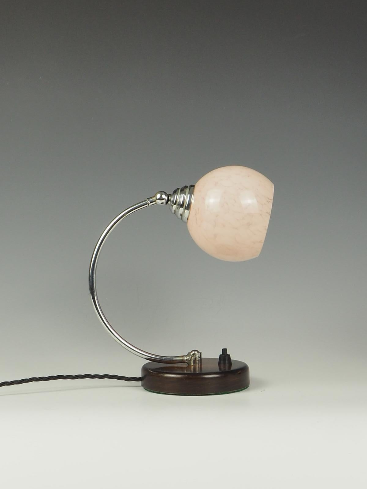 Opaline Glass Art Deco Desk Table Lamp Pink Globe