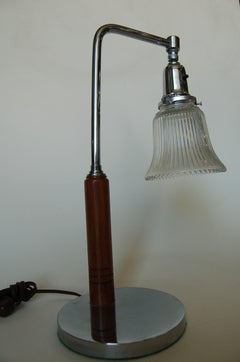 Art Deco Desk Table Lamp with Bell Shaped Glass Shade