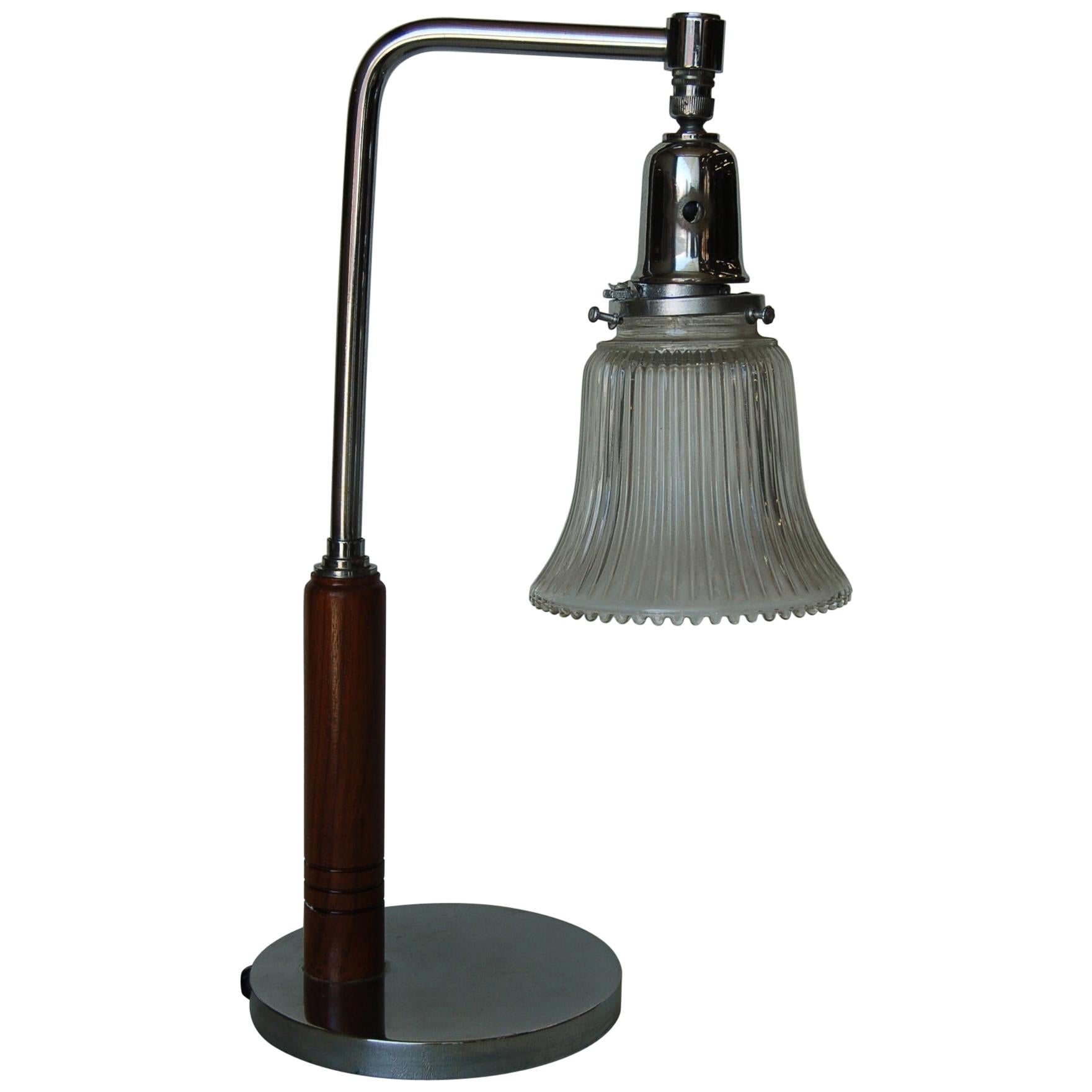 Art Deco Desk Table Lamp with Bell Shaped Glass Shade For Sale
