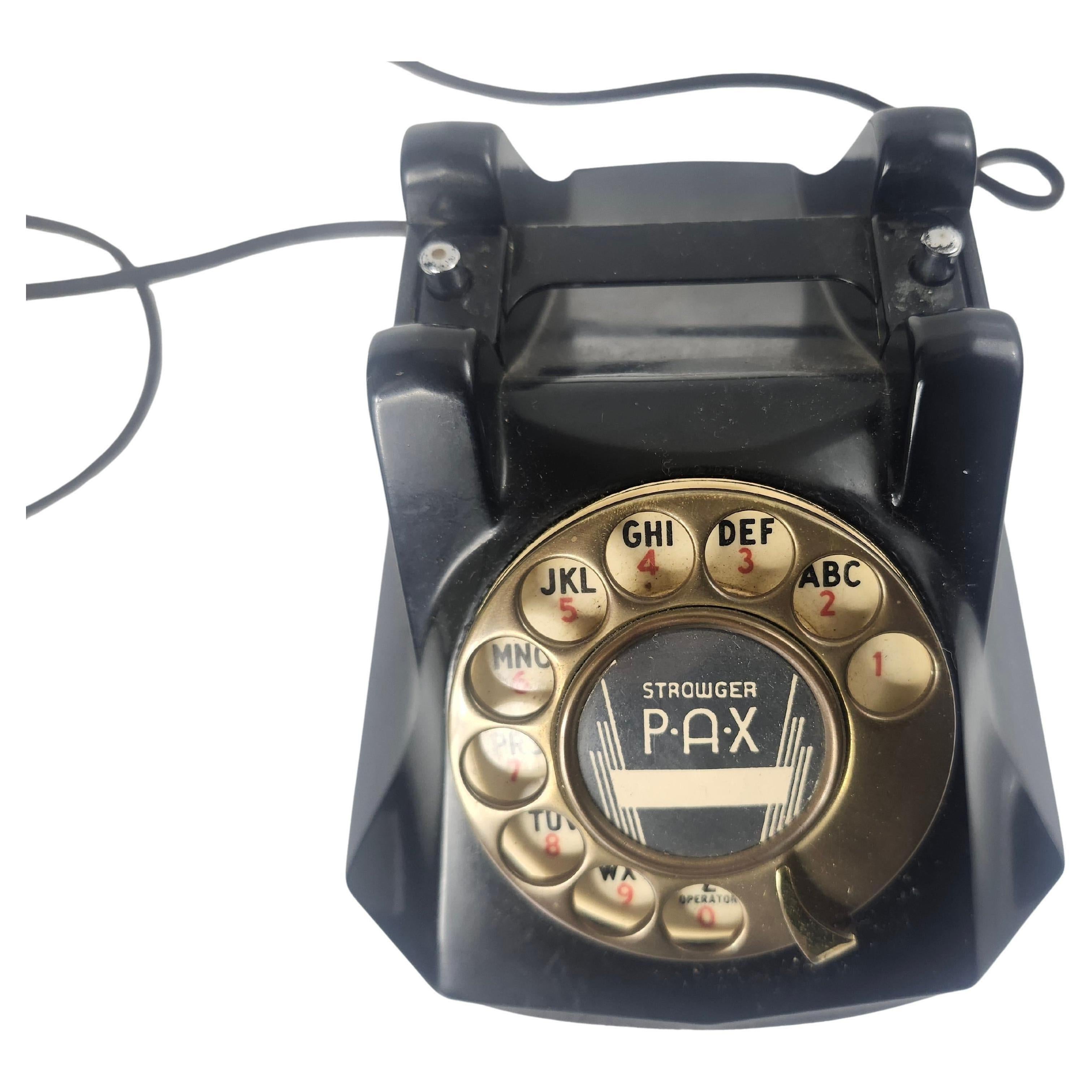Hand-Crafted Art Deco Desk Tabletop Rotary Restored Telephone By Monogram Black with Trim For Sale