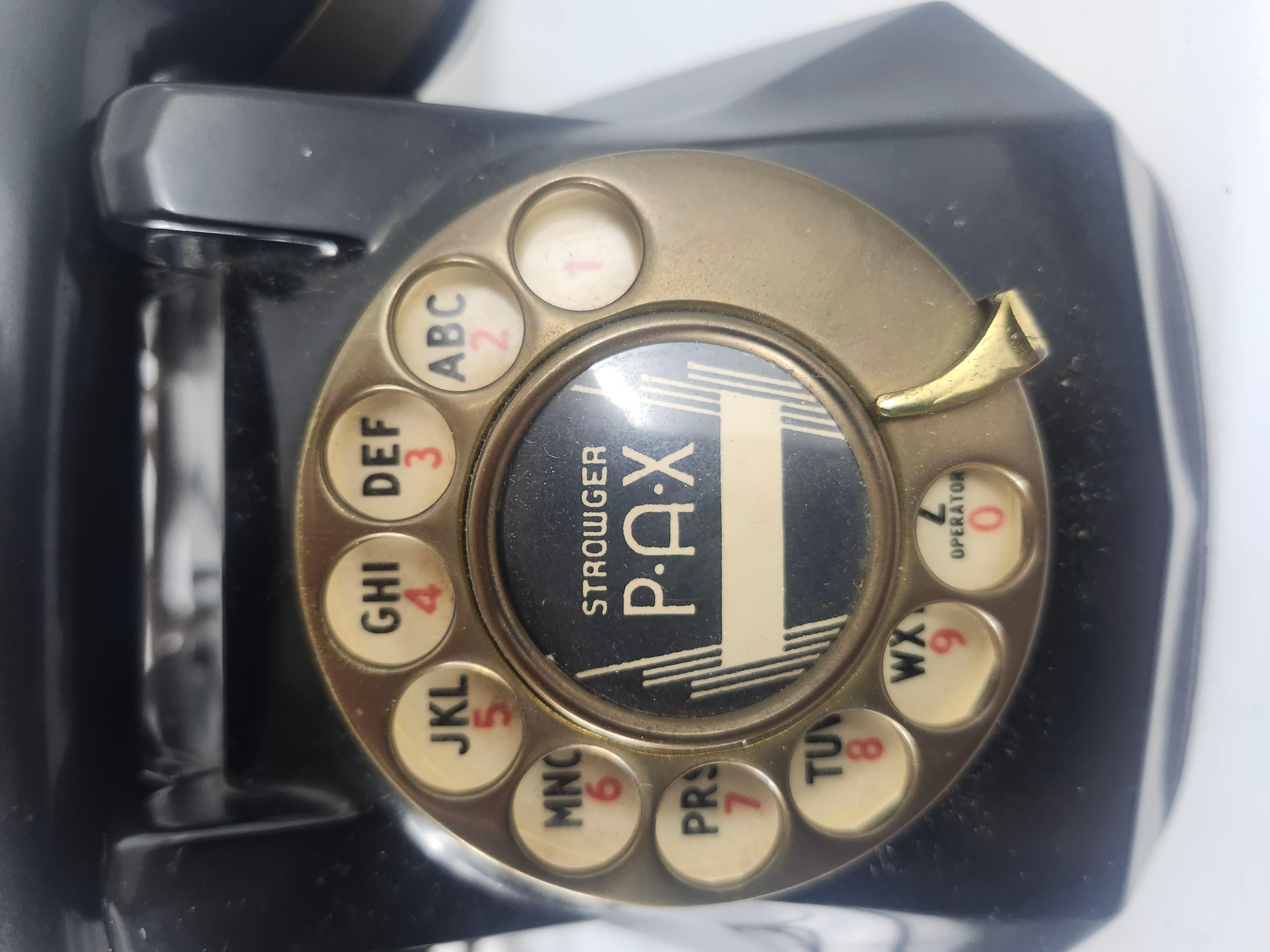 Metal Art Deco Desk Tabletop Rotary Restored Telephone By Monogram Black with Trim For Sale