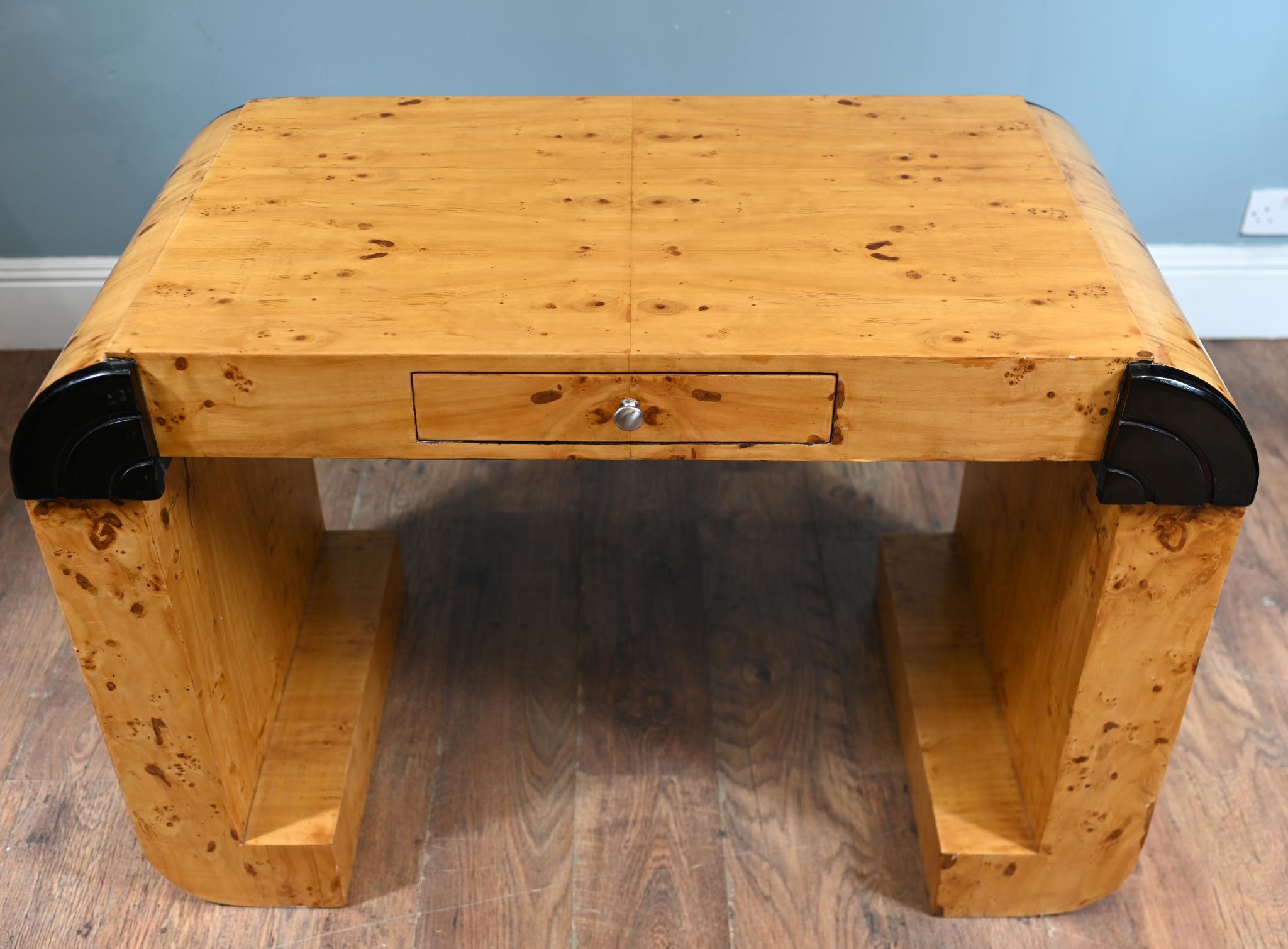Walnut Art Deco Desk - Vintage Console Writing Table For Sale