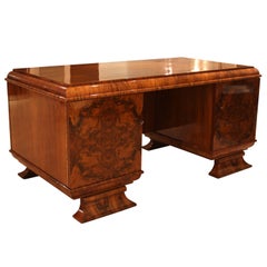 Art Deco Desk, Walnut Veneer, French Polish, Germany circa 1920