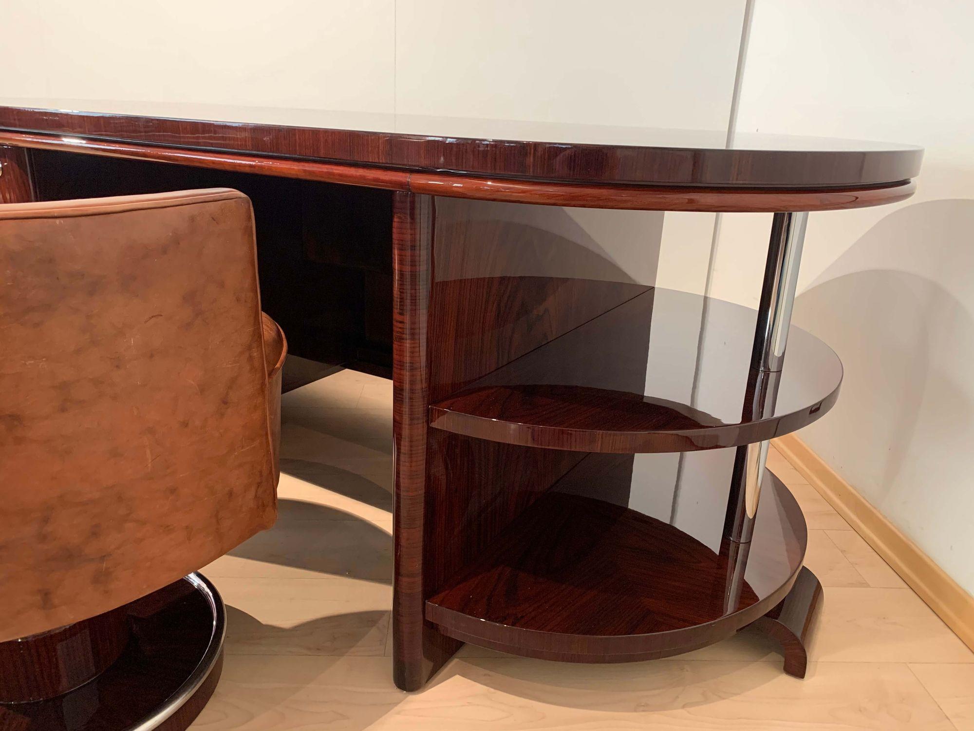 Art Deco Rosewood Desk with Brown Leather Chair, France circa 1930 6