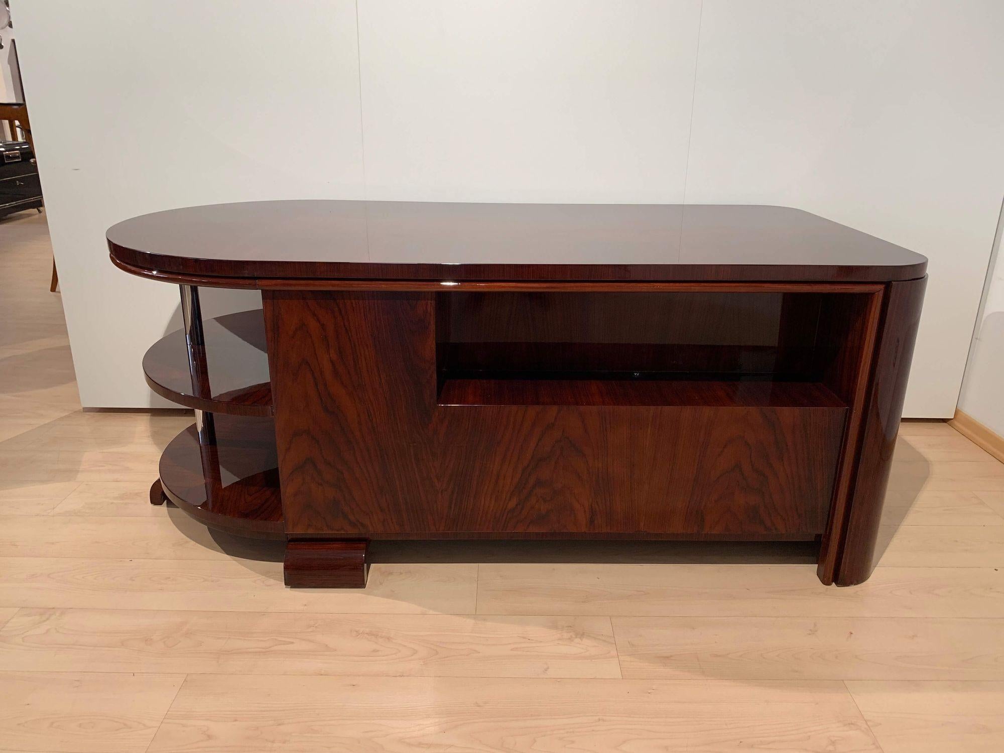 Art Deco Rosewood Desk with Brown Leather Chair, France circa 1930 10