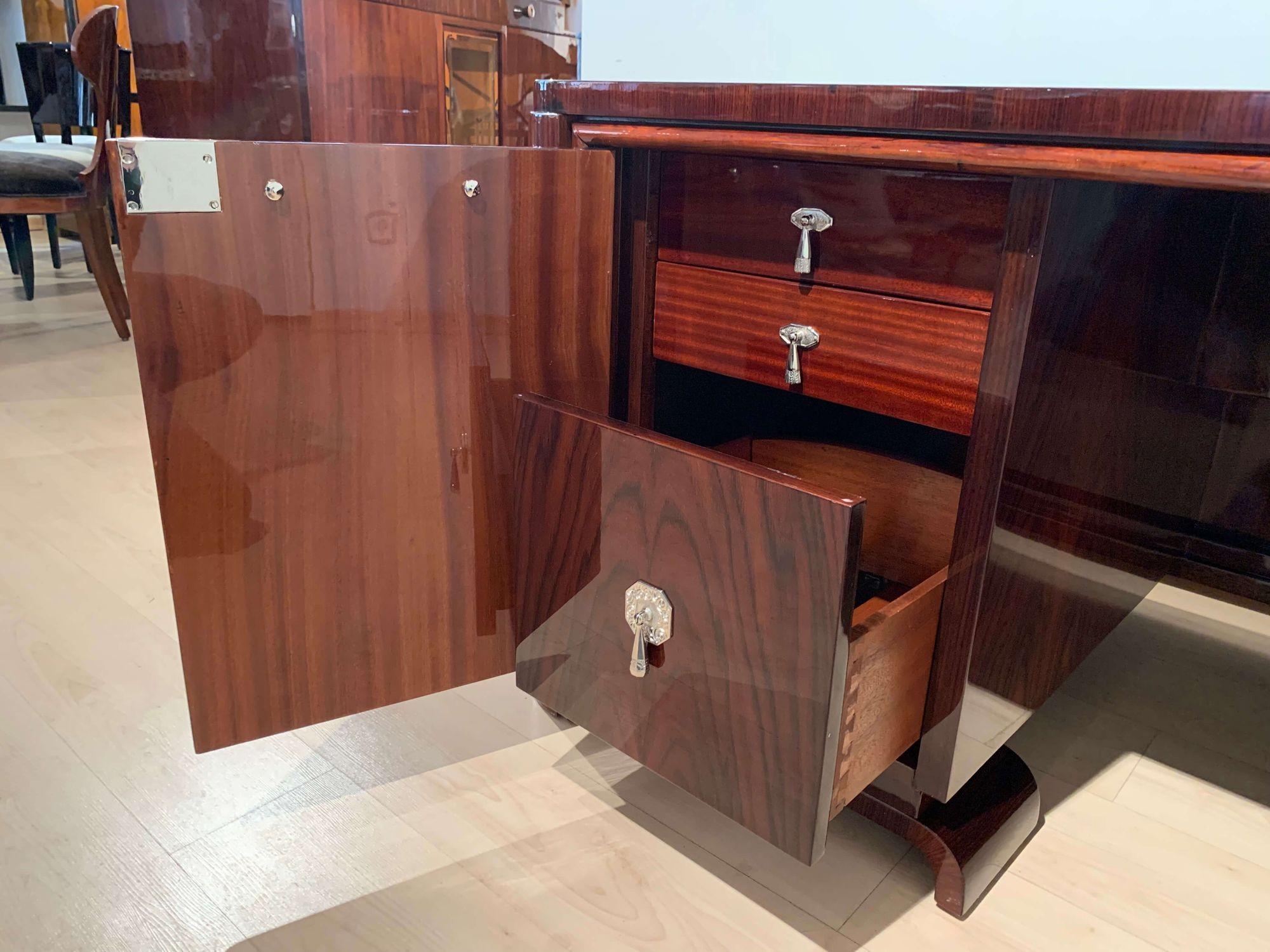 Art Deco Rosewood Desk with Brown Leather Chair, France circa 1930 11
