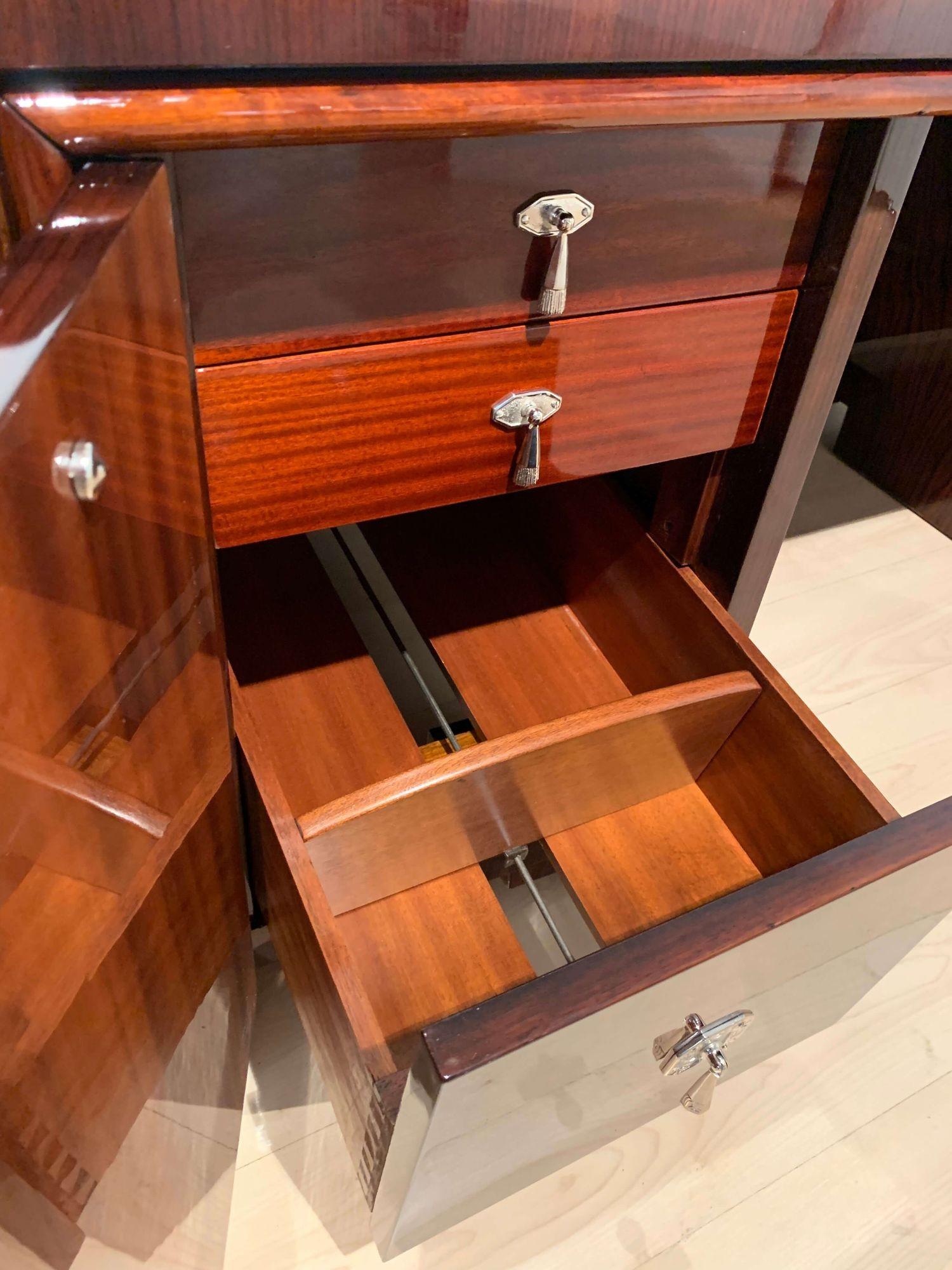 Art Deco Rosewood Desk with Brown Leather Chair, France circa 1930 13