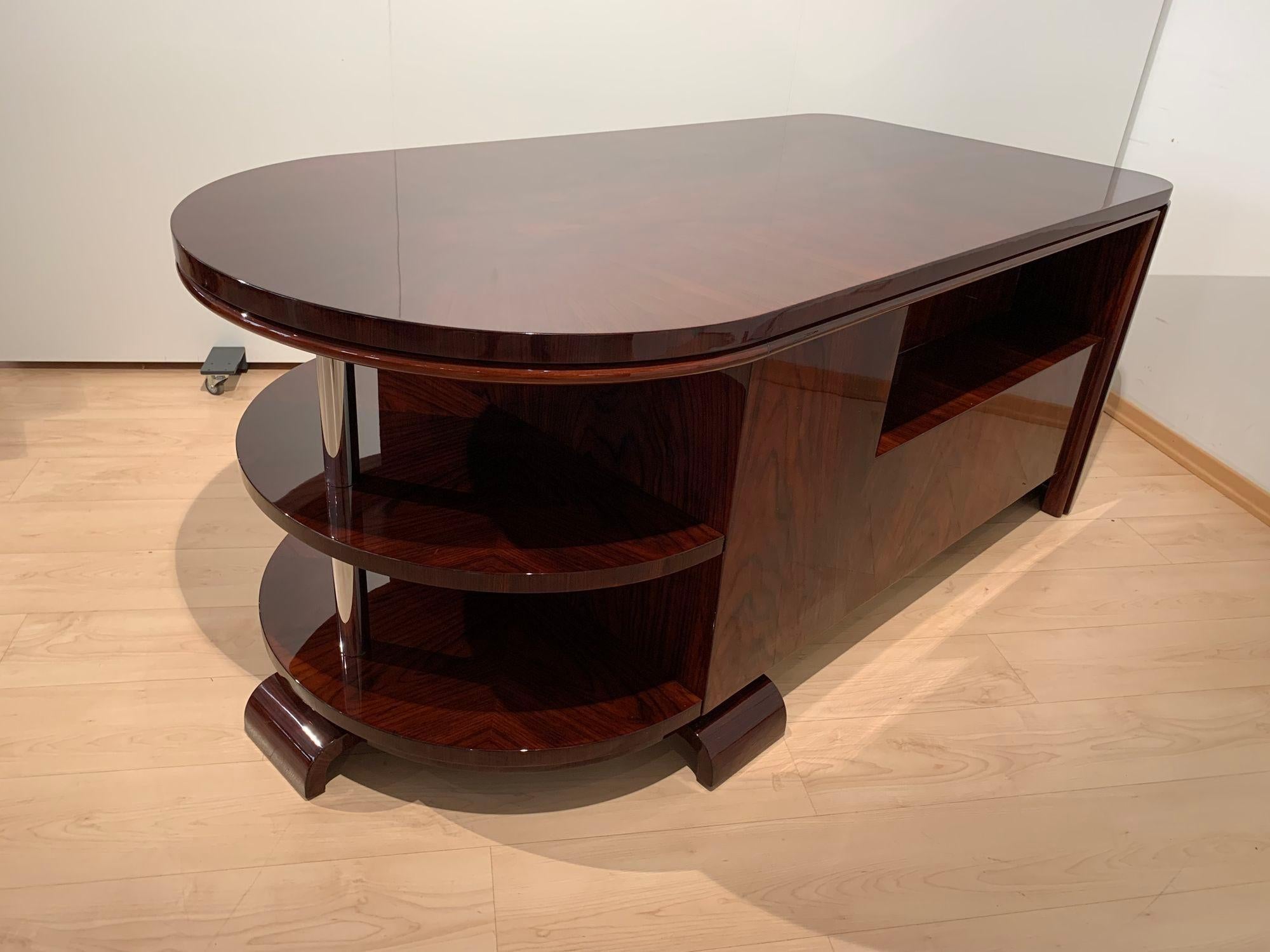 Mid-20th Century Art Deco Rosewood Desk with Brown Leather Chair, France circa 1930