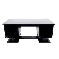 Art Deco Desk with Seven Drawers in Black Piano Lacquer, France, 1930s