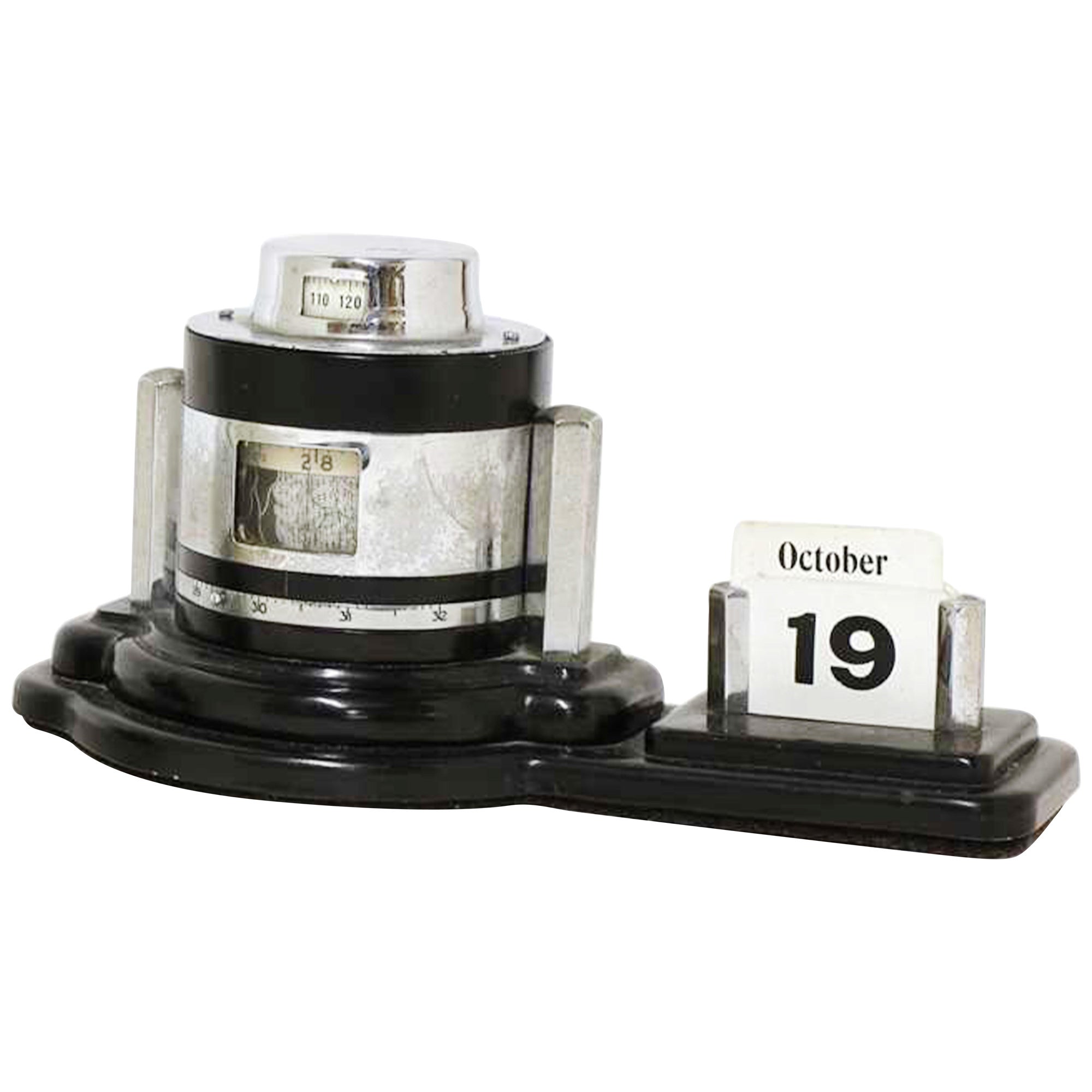 Art Deco Desktop Calendar & Chrome Weather Station With Barometer