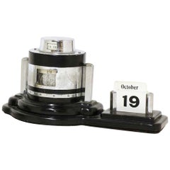 Art Deco Desktop Calendar & Chrome Weather Station With Barometer