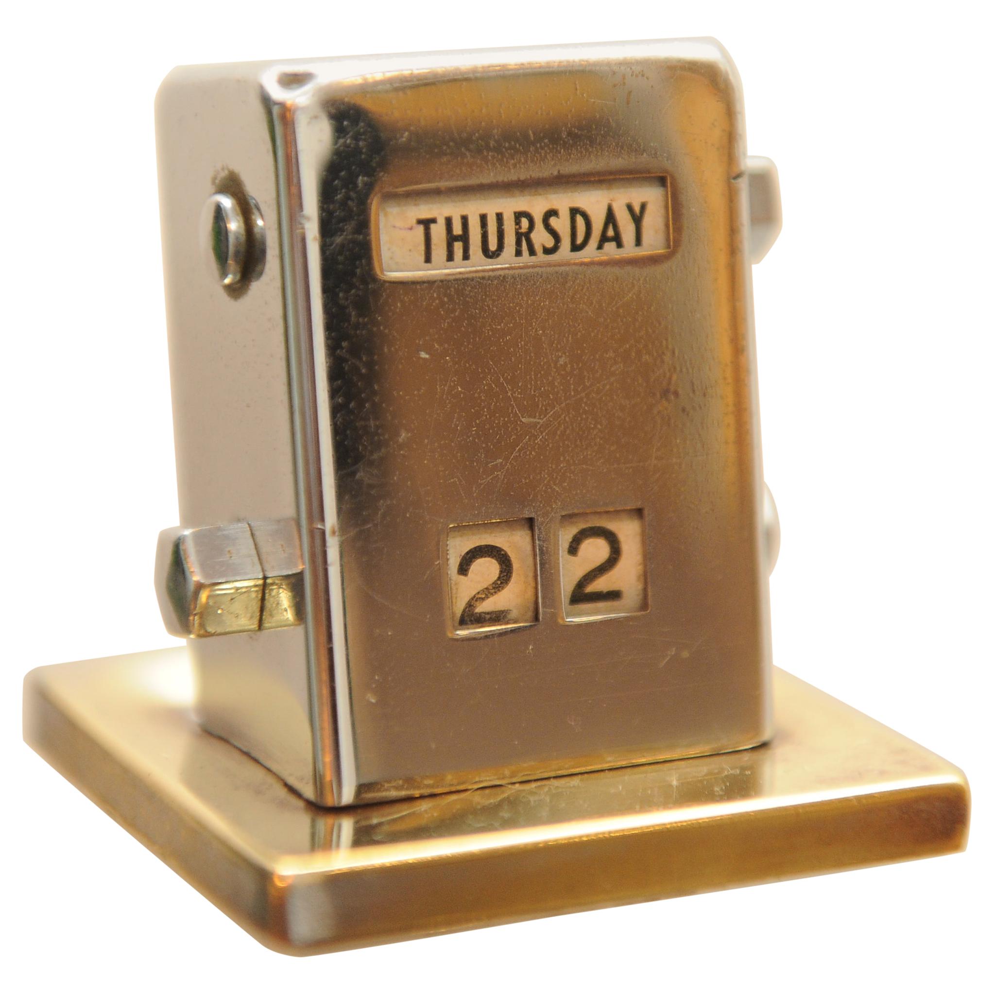 Art Deco Desktop Perpetual Desk Calendar of Steel and Brass