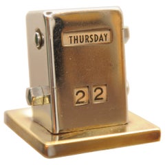 Antique Art Deco Desktop Perpetual Desk Calendar of Steel and Brass