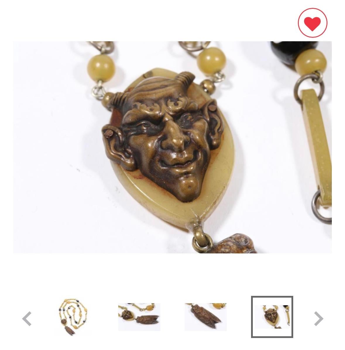 Art Deco Devil Cicada Insect Necklace France Bakelite Galalith Venetian Glass For Sale 3