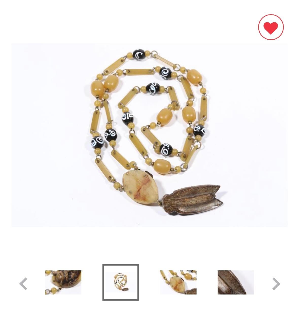 Art Deco Devil Cicada Insect Necklace France Bakelite Galalith Venetian Glass For Sale 5