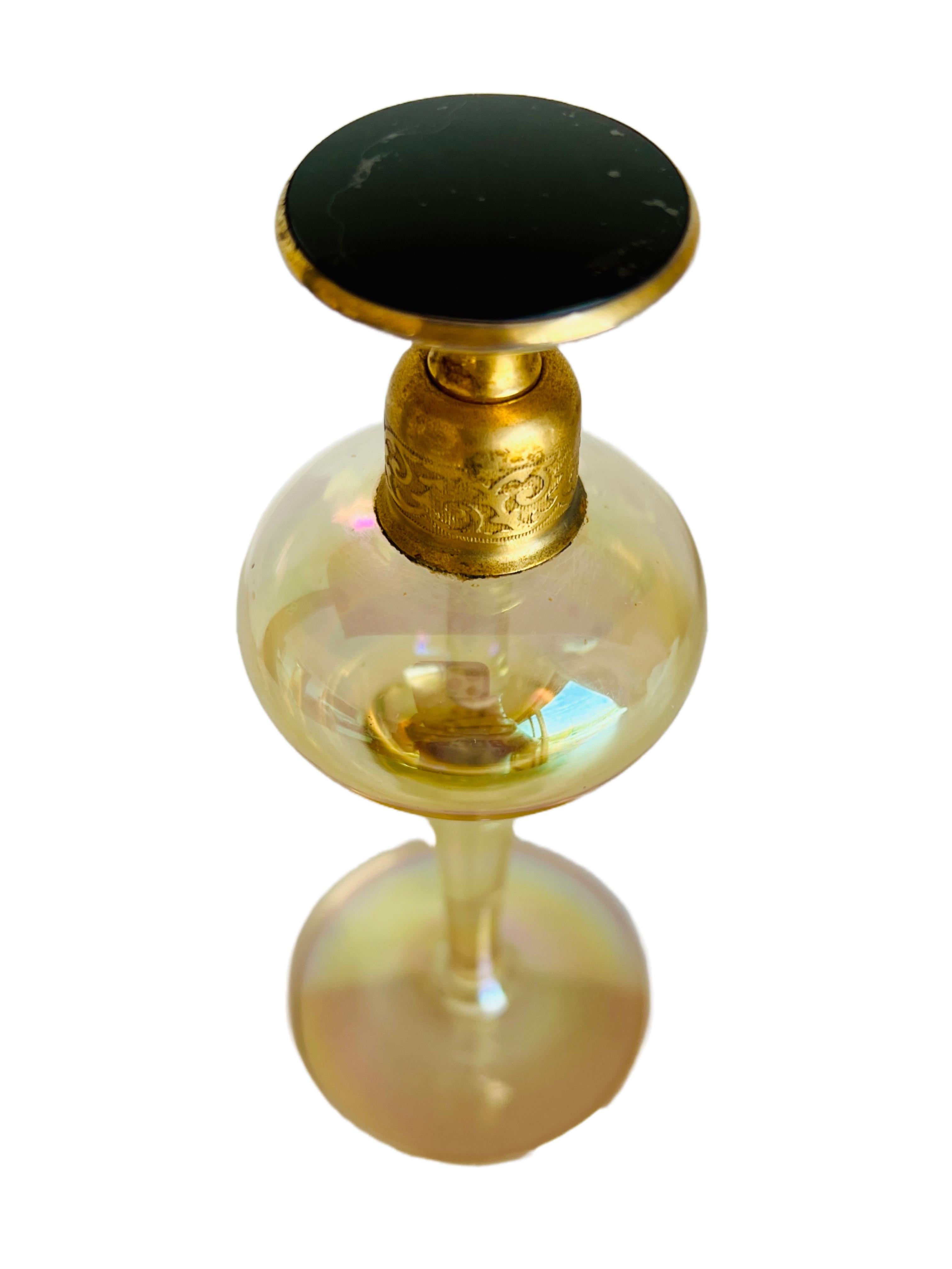 Art Deco DeVilbiss Gold Perfume Bottle Black Enamel Intact Dauber Damen im Angebot