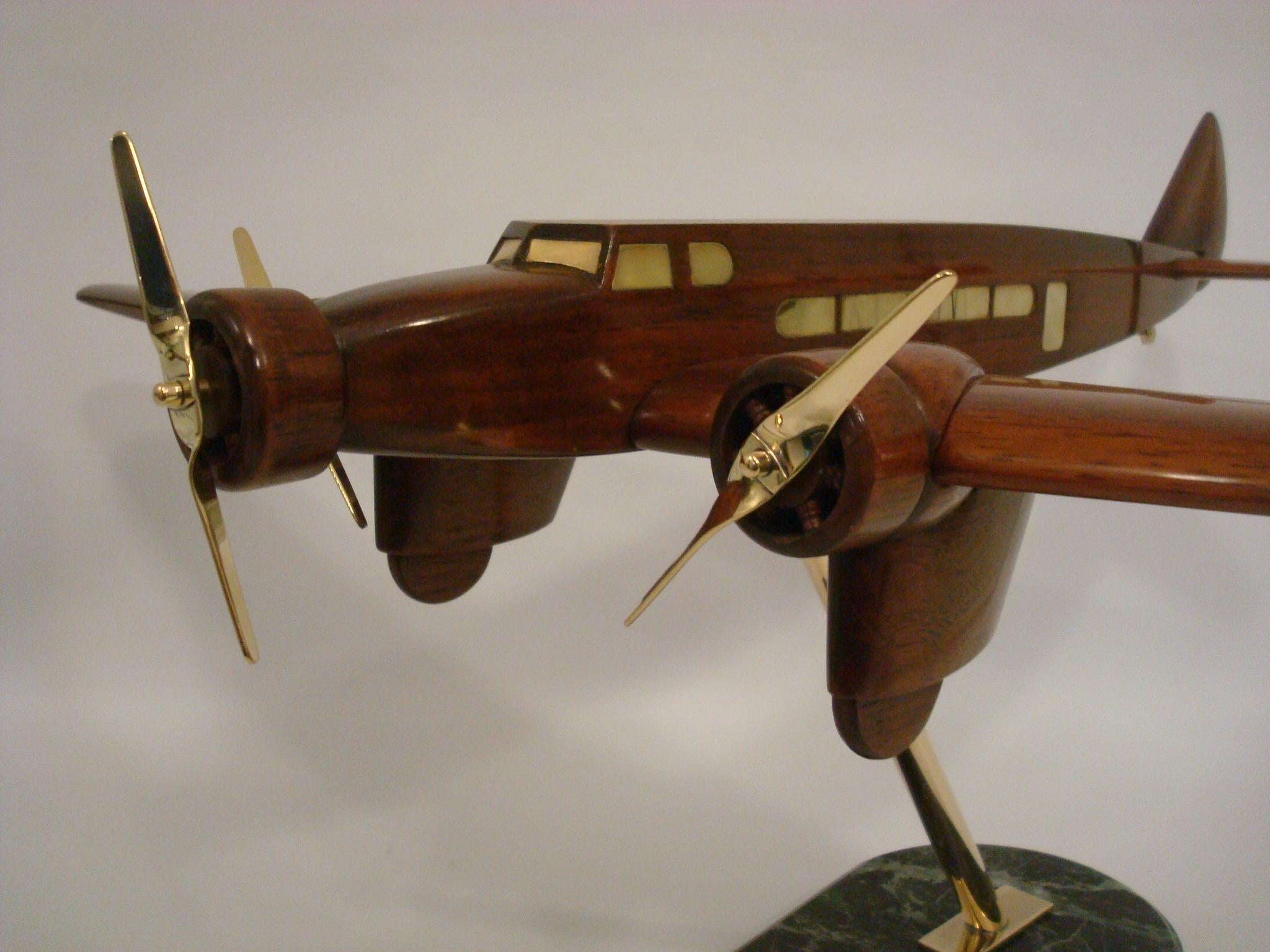 Brass Art Deco Dewoitine Wooden Counters Desk Model Airplane 1930s French For Sale