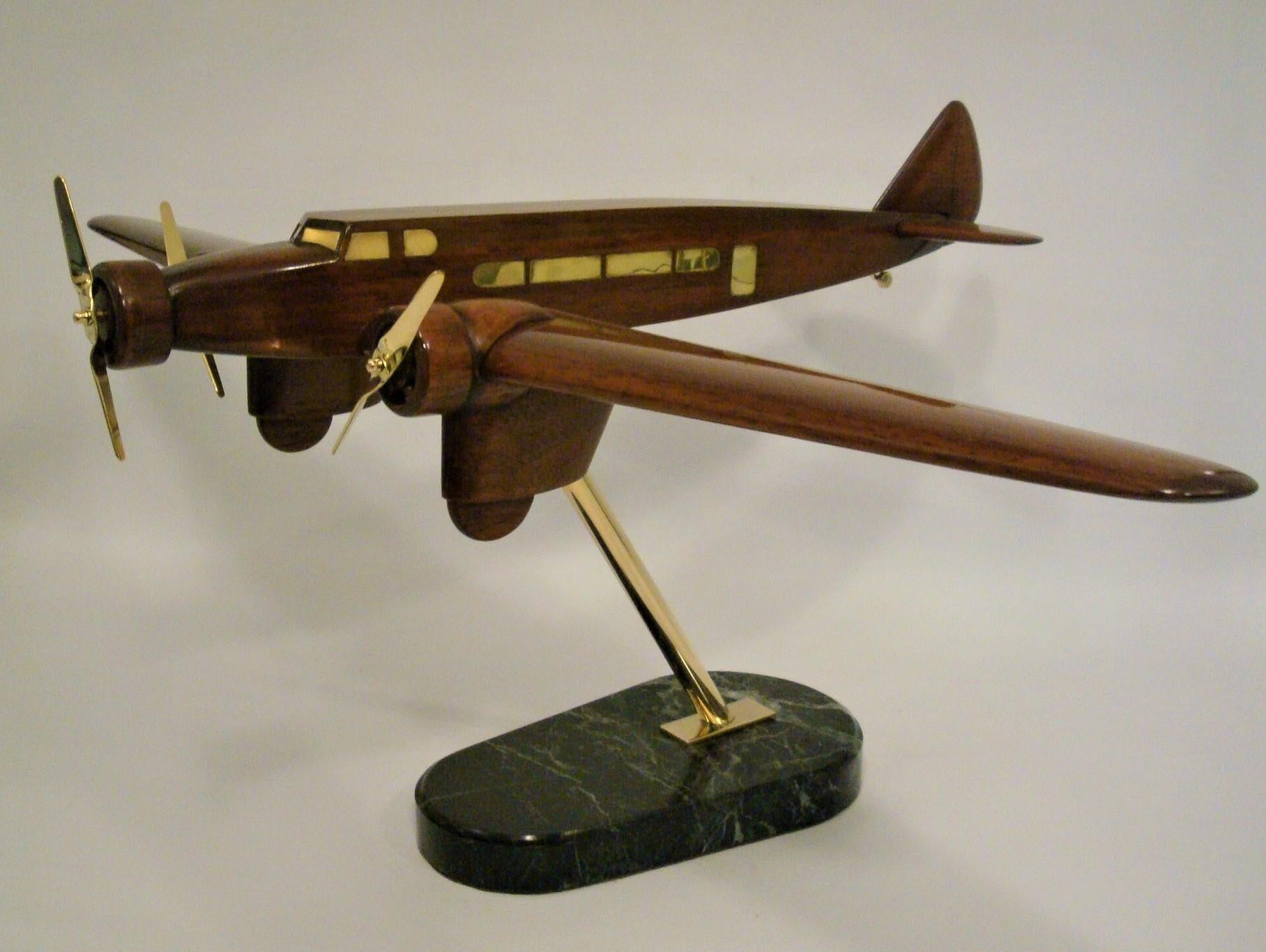 Brass Art Deco Dewoitine Wooden Counters Desk Model Airplane 1930s French For Sale
