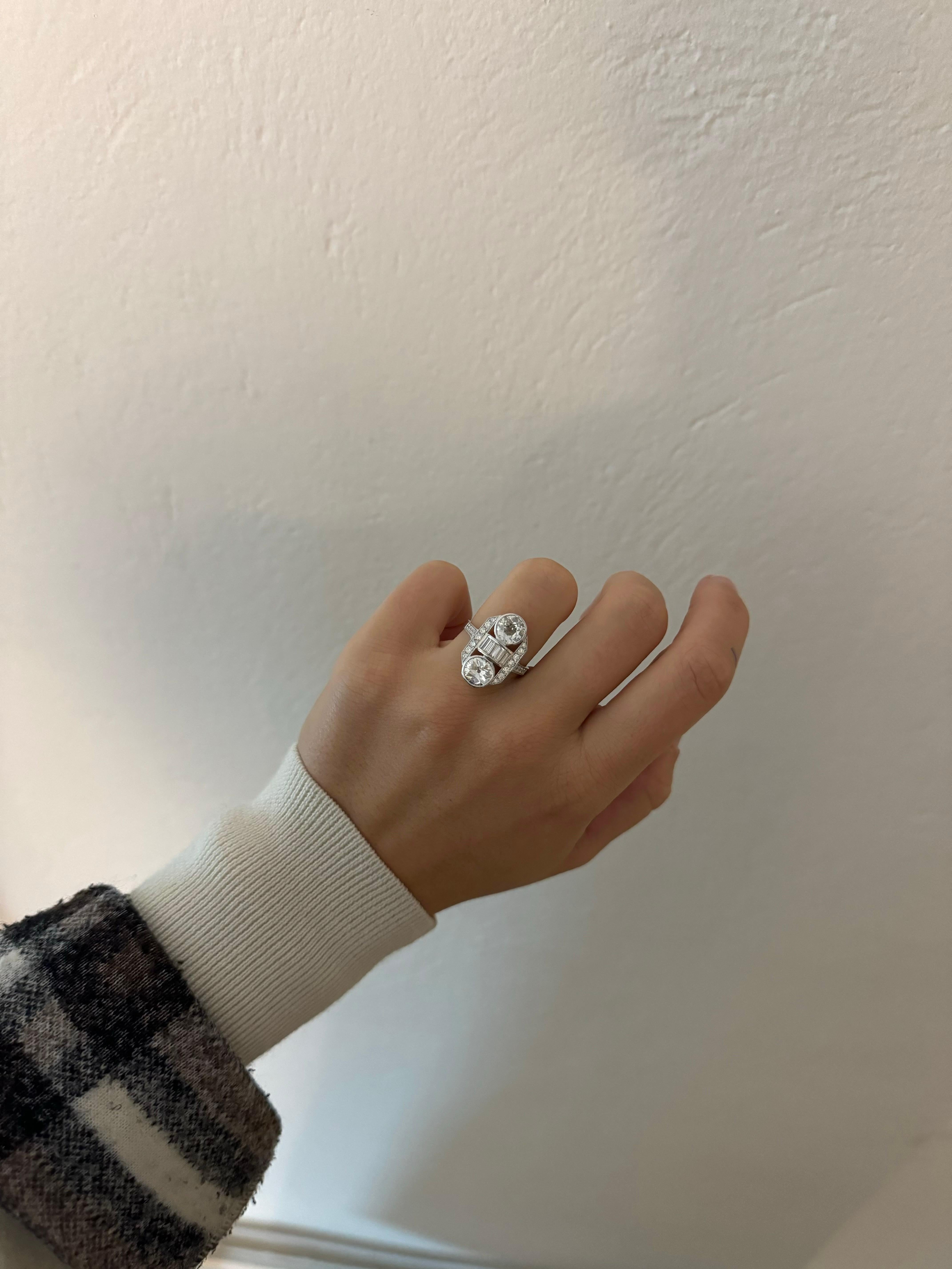 Art Déco diamond 1.02 Ct. and 1.08 Ct. ring For Sale 1