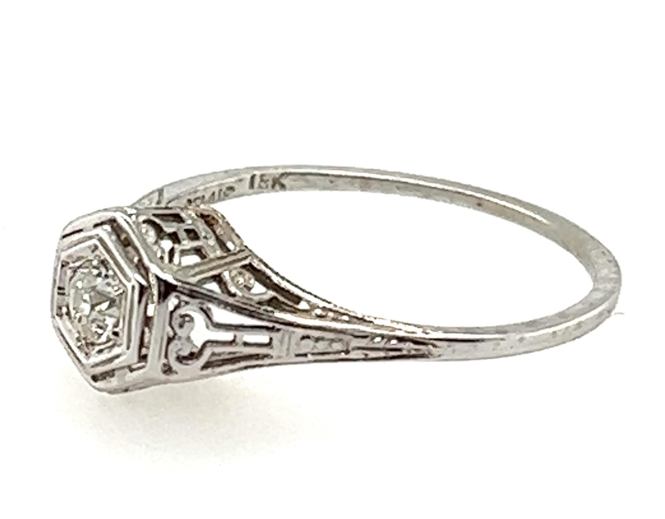 Art Deco Diamond .10ct Old European 18k Belais Brothers Original 1920s Antique In Excellent Condition In Dearborn, MI