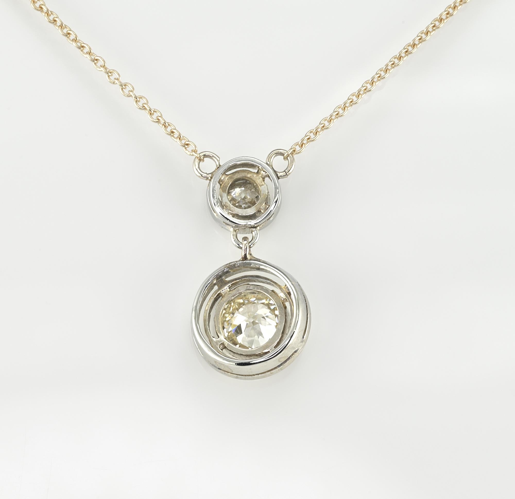 Art Deco Diamond 1.15 Ct Diamond Twin Target Pendant 18 KT Necklace For Sale 2
