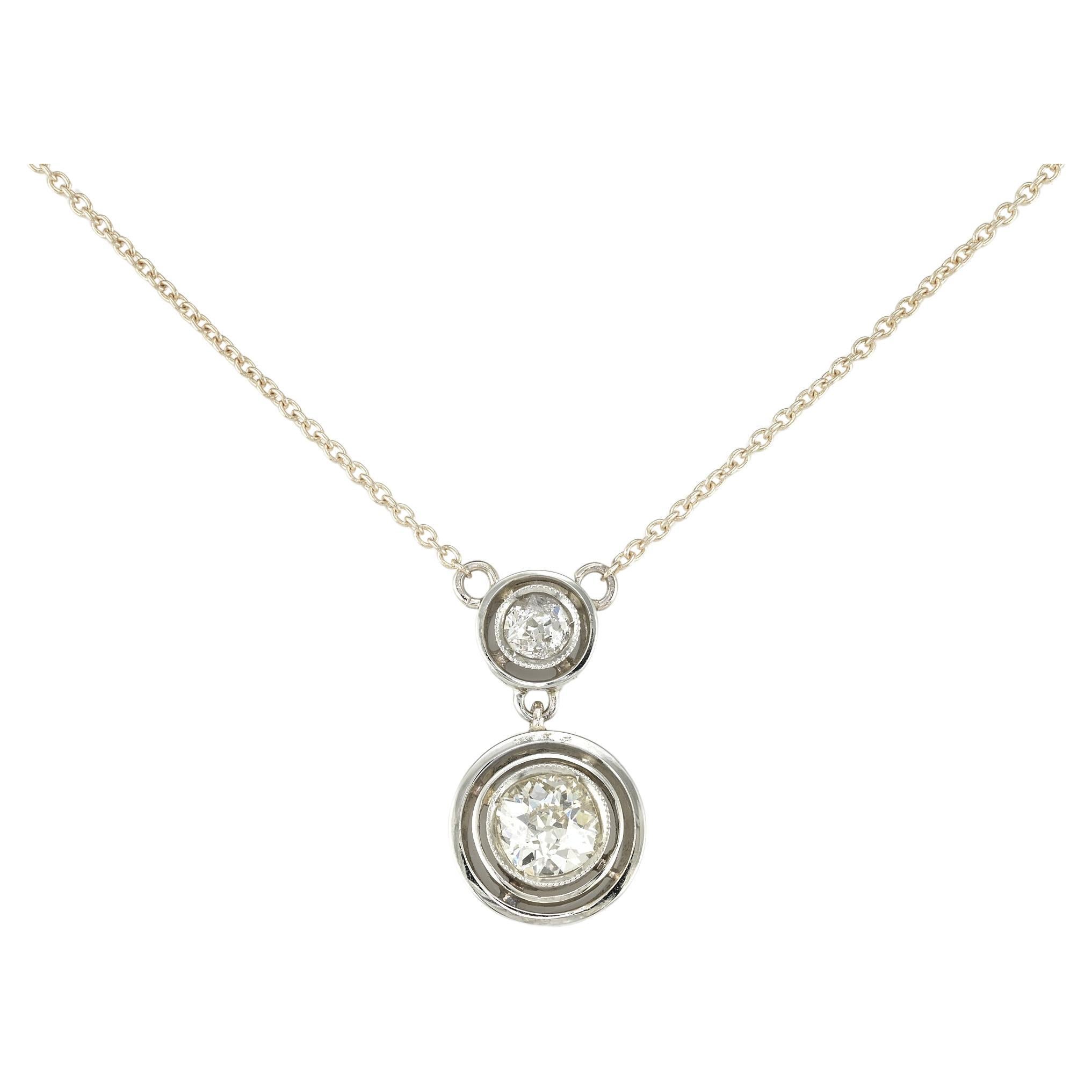 Art Deco Diamond 1.15 Ct Diamond Twin Target Pendant 18 KT Necklace
